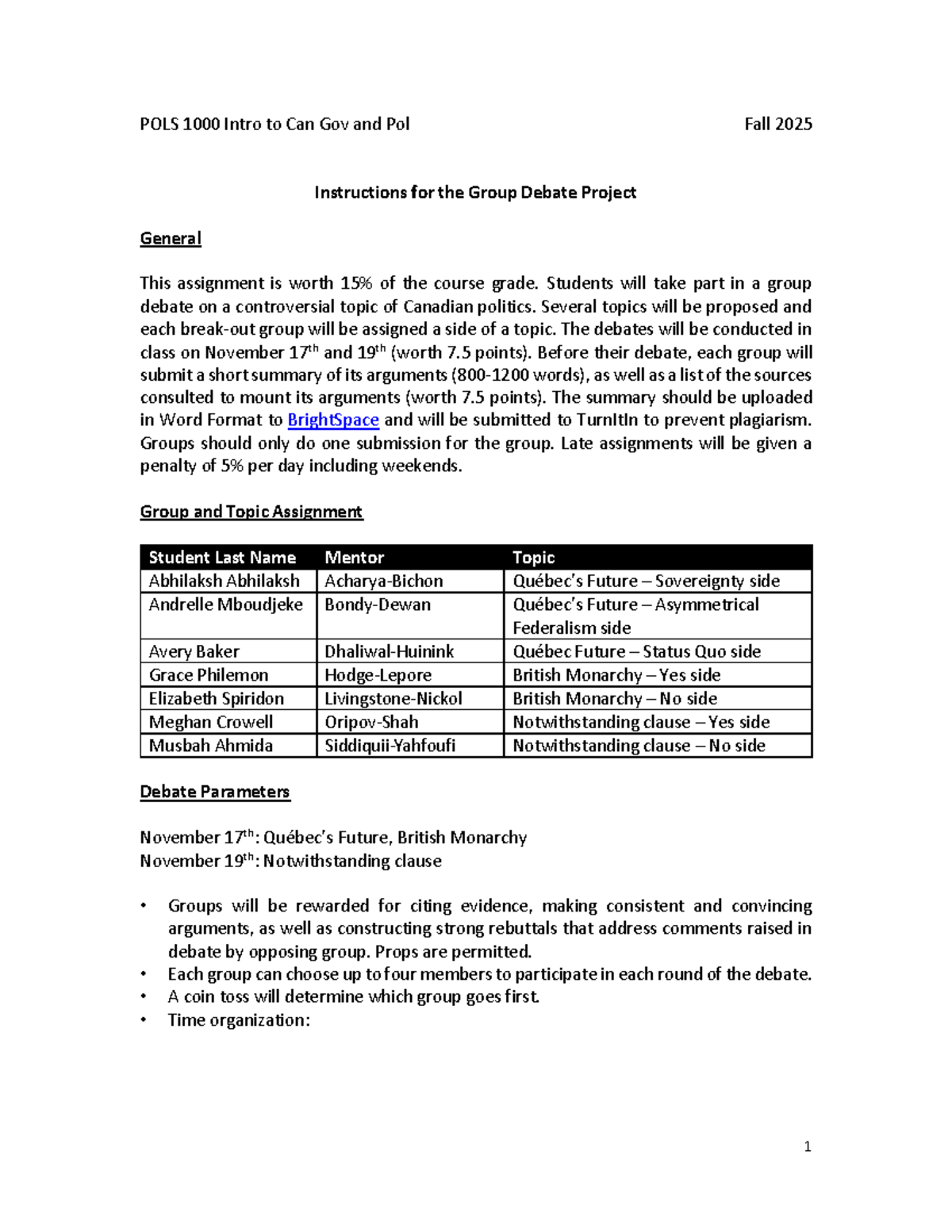 POLS 101 Group Debate Project Instructions - Fall 2025 - Studocu