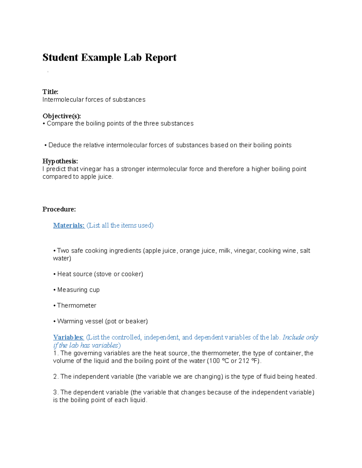 2.01 Lab - nah - Student Example Lab Report Title: Intermolecular ...