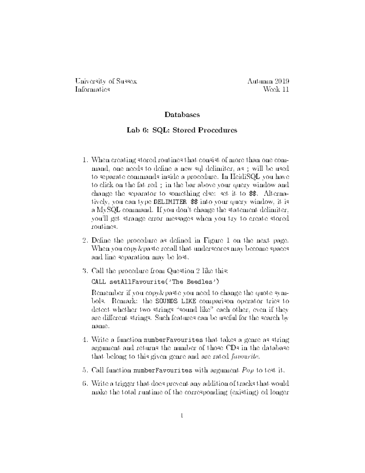 SQL practice sheet 6 - University of Sussex Autumn 2019 Informatics ...