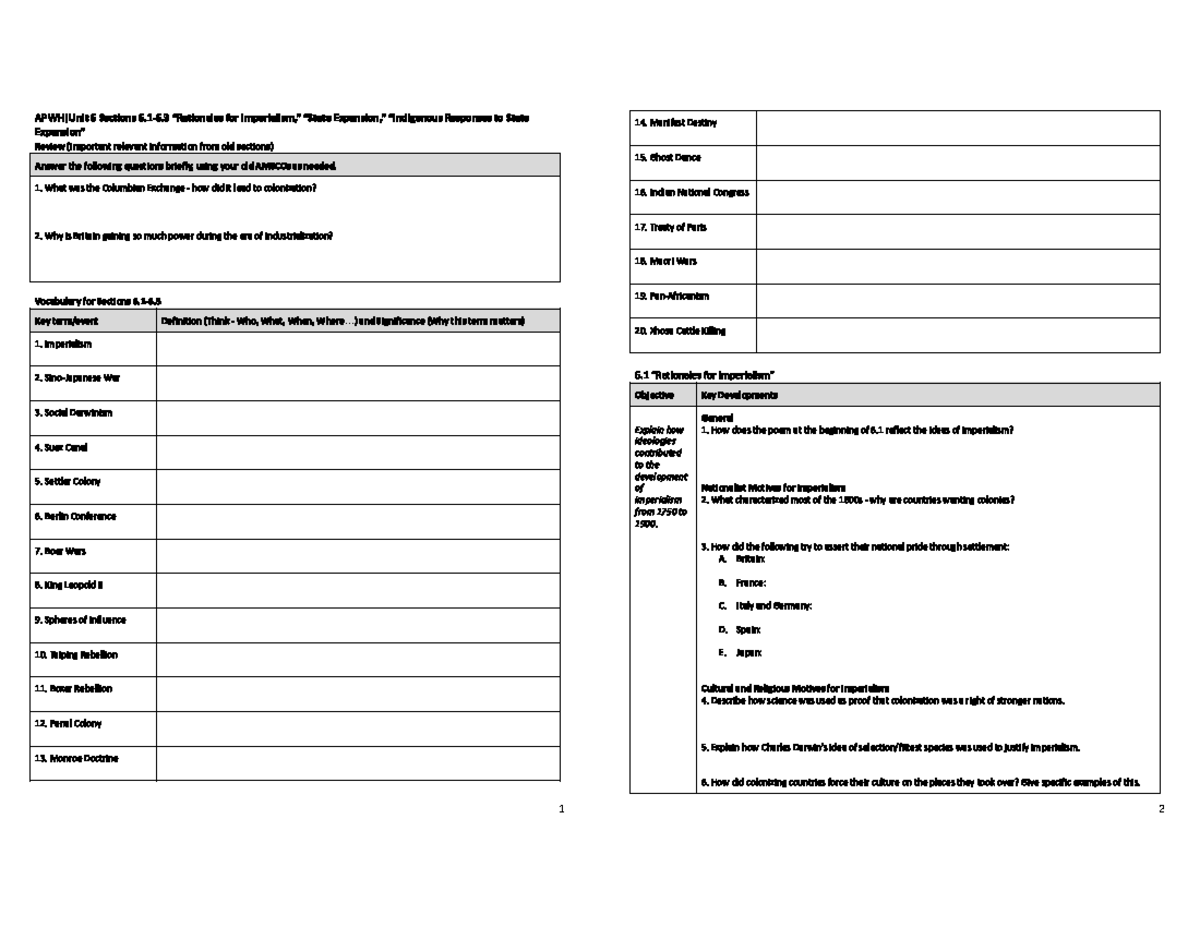 APWH Unit 6 Review: Responses to State Review & Key Concepts - Studocu