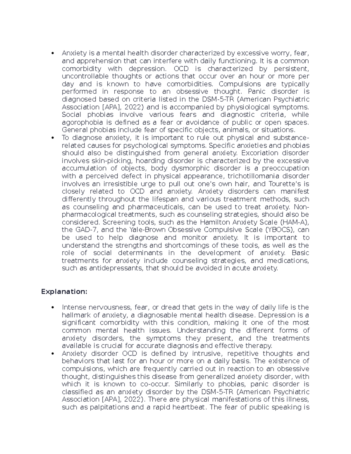Midterm Study Guide: Understanding Anxiety Disorders and Treatments ...