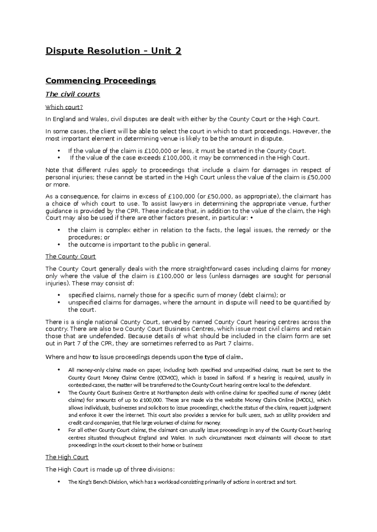 Dispute Resolution - Unit 5: Key Learning Outcomes and Evidence ...