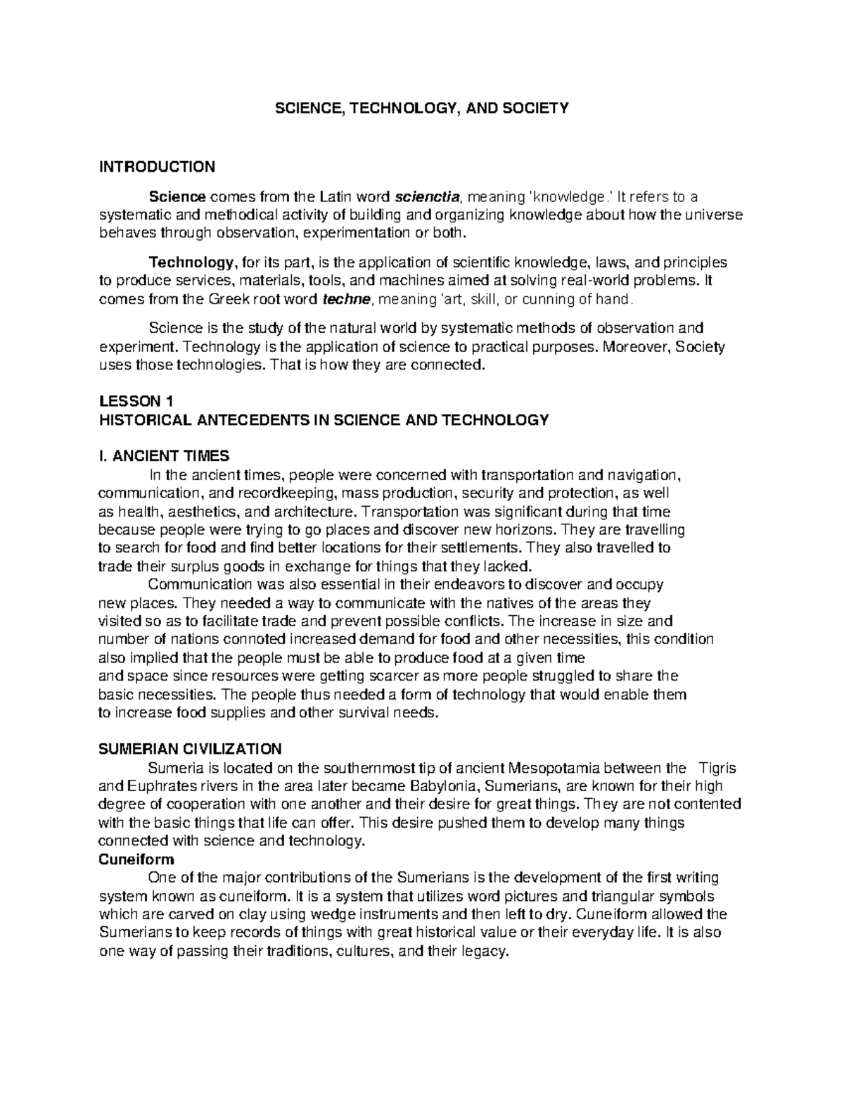 Lesson 1 Historical Antecendents in Science and Technology - SCIENCE ...