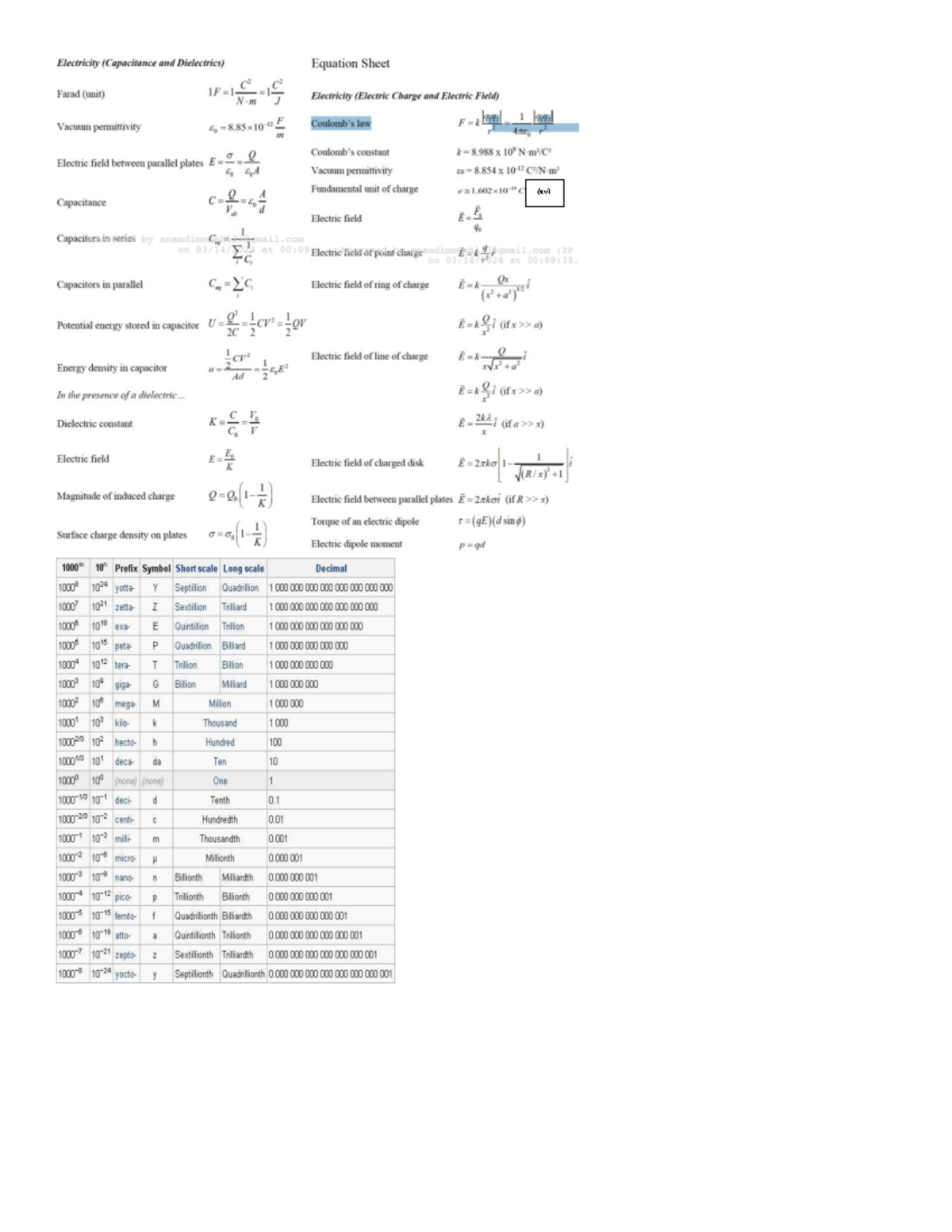 Physics midterm 2 formula sheet etc - PHY1122 - (ev) [ Ps qs and Ans ...