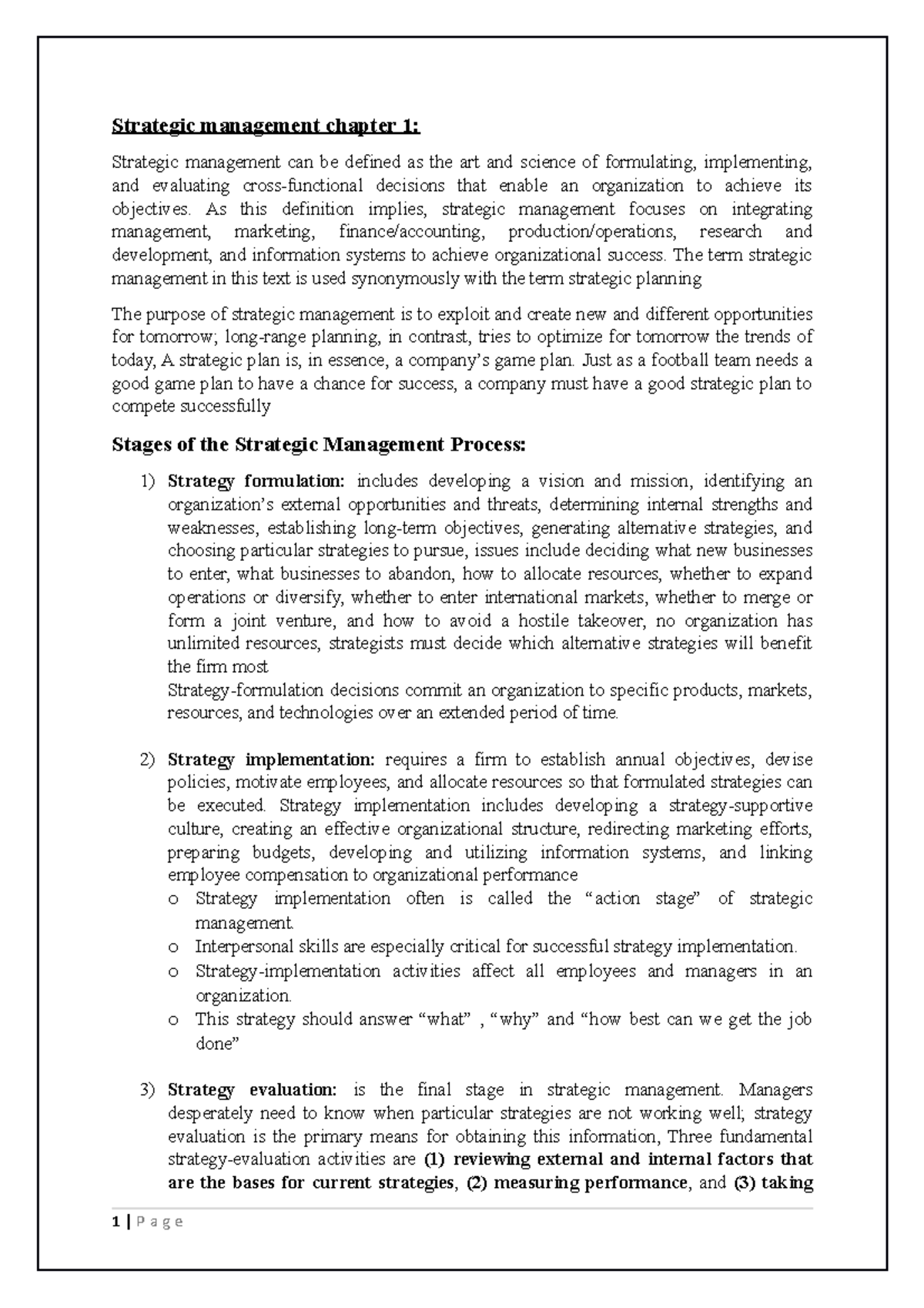 Strategic Management 13e Chapter 1 Summary & Key Concepts - Studocu