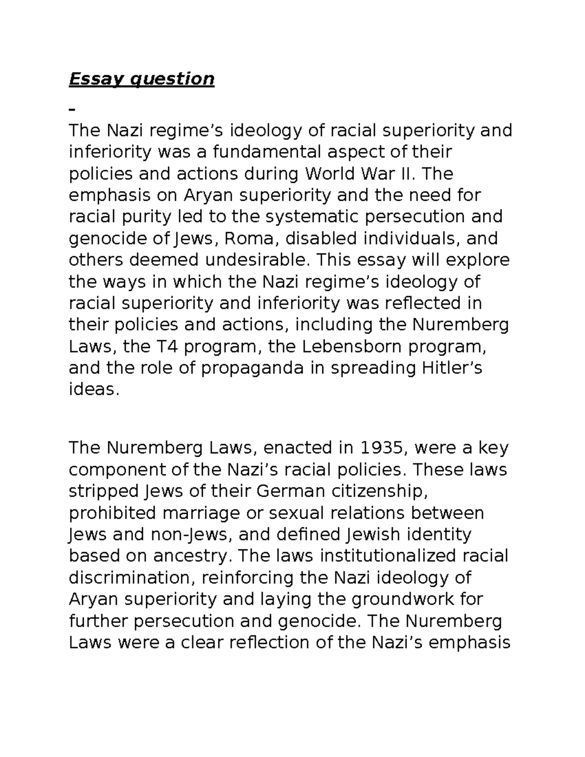 History SBA task 3 (research assignment) - Essay question The Nazi ...