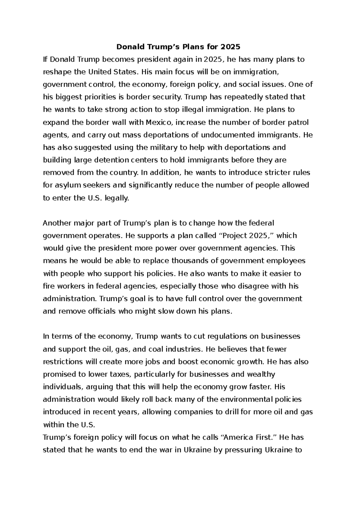 Donald Trump’s 2025 Plans: Immigration, Economy, and Social Issues ...