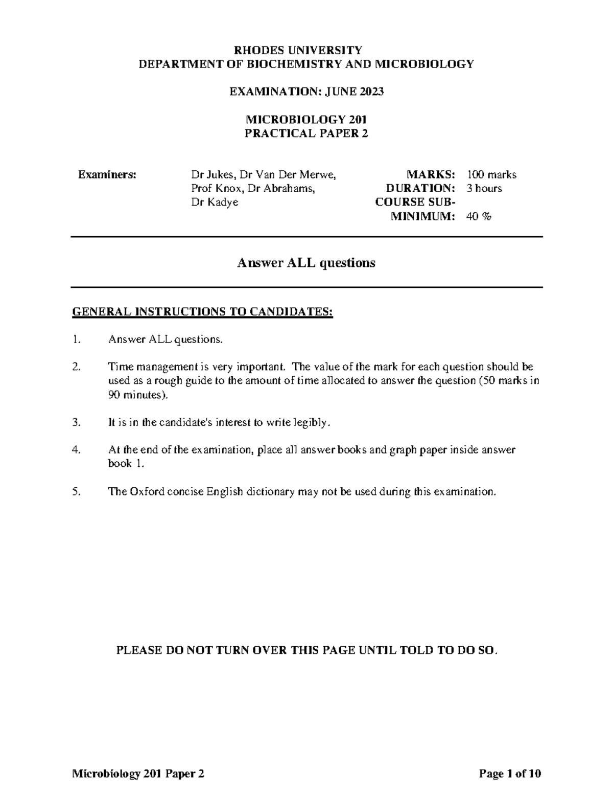 202306 MIC 201 Practical Exam Paper 2: Microbiology June 2023 - Studocu
