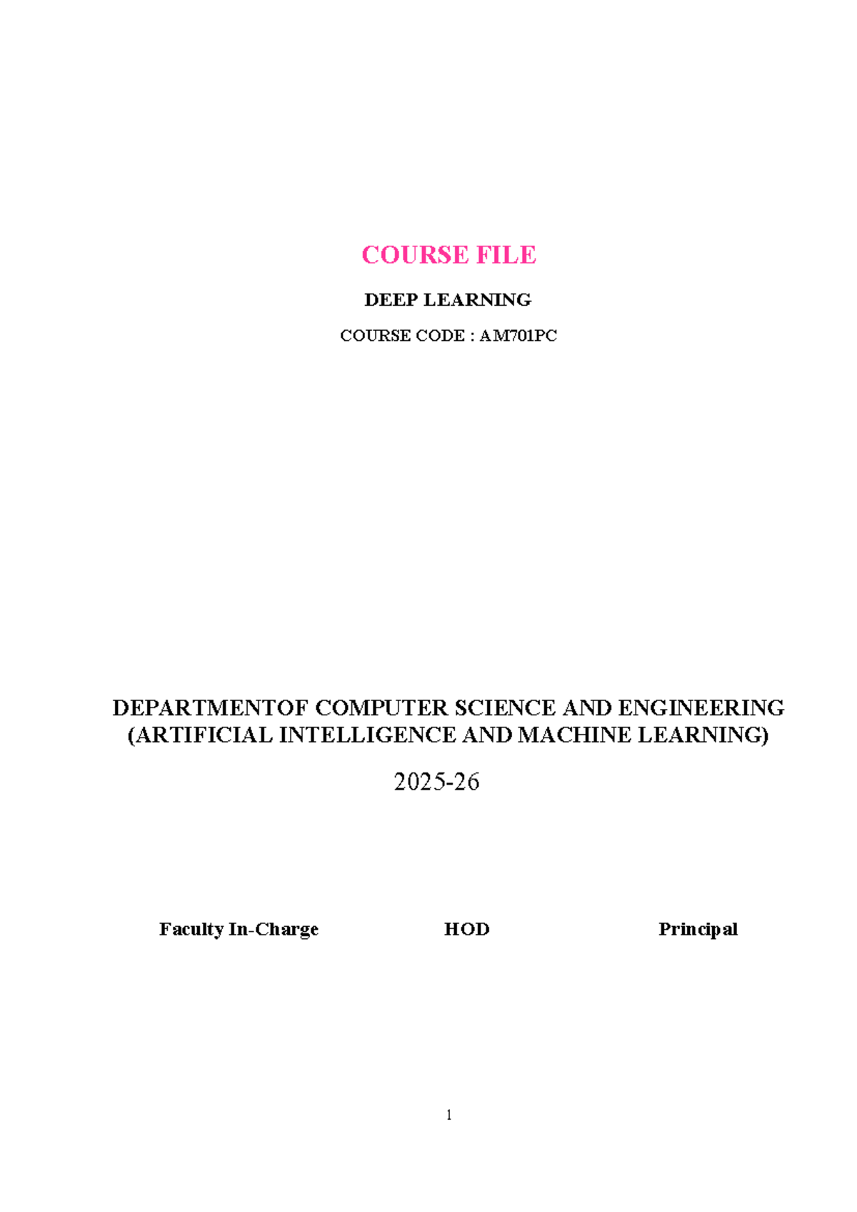 Deep Learning Course File - AM701PC (CSE-AIML) - Studocu