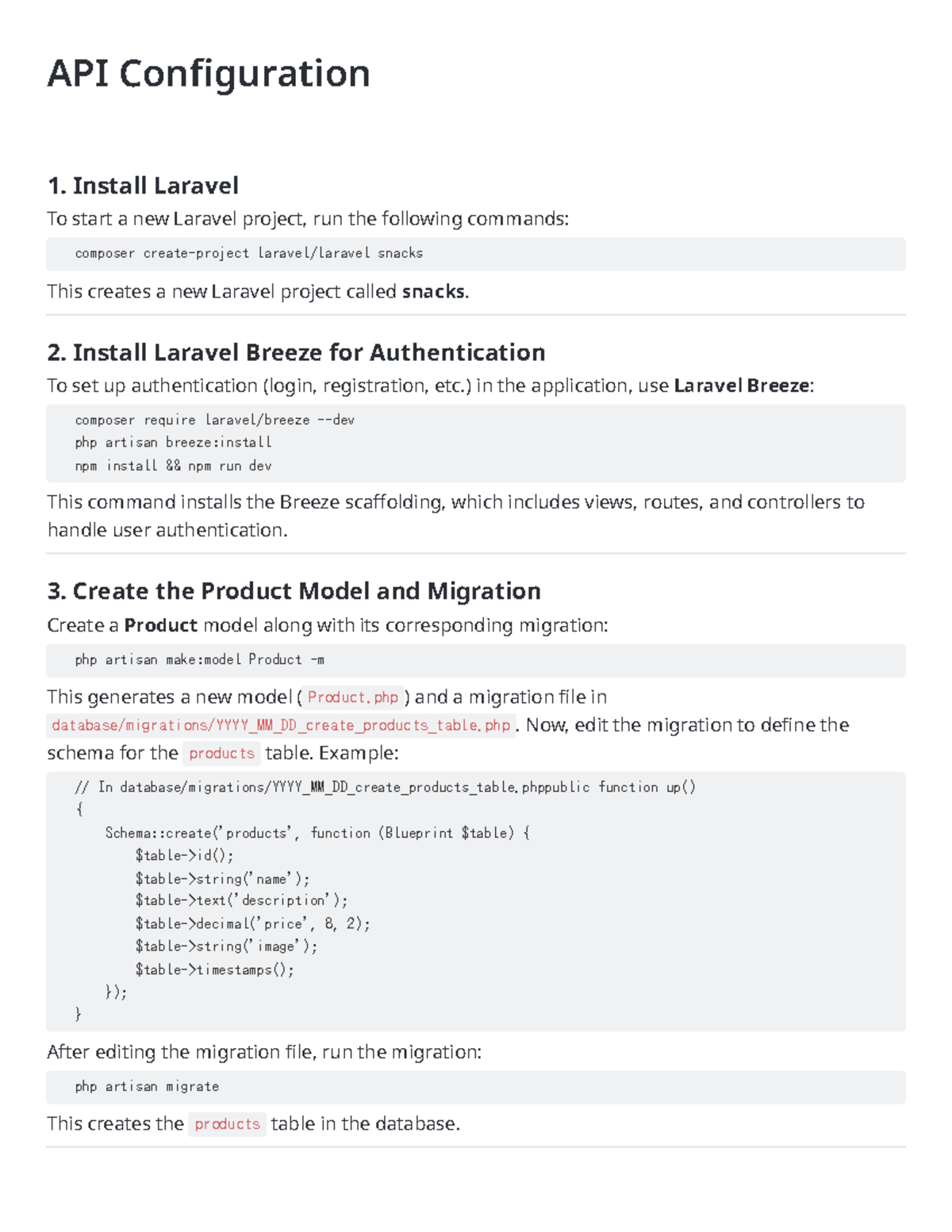 API Configuration - Laravel Setup and Product Management Guide - Studocu