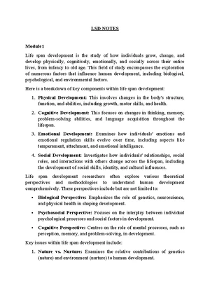 LSD Module 1: Comprehensive Notes on Life Span Development - Studocu