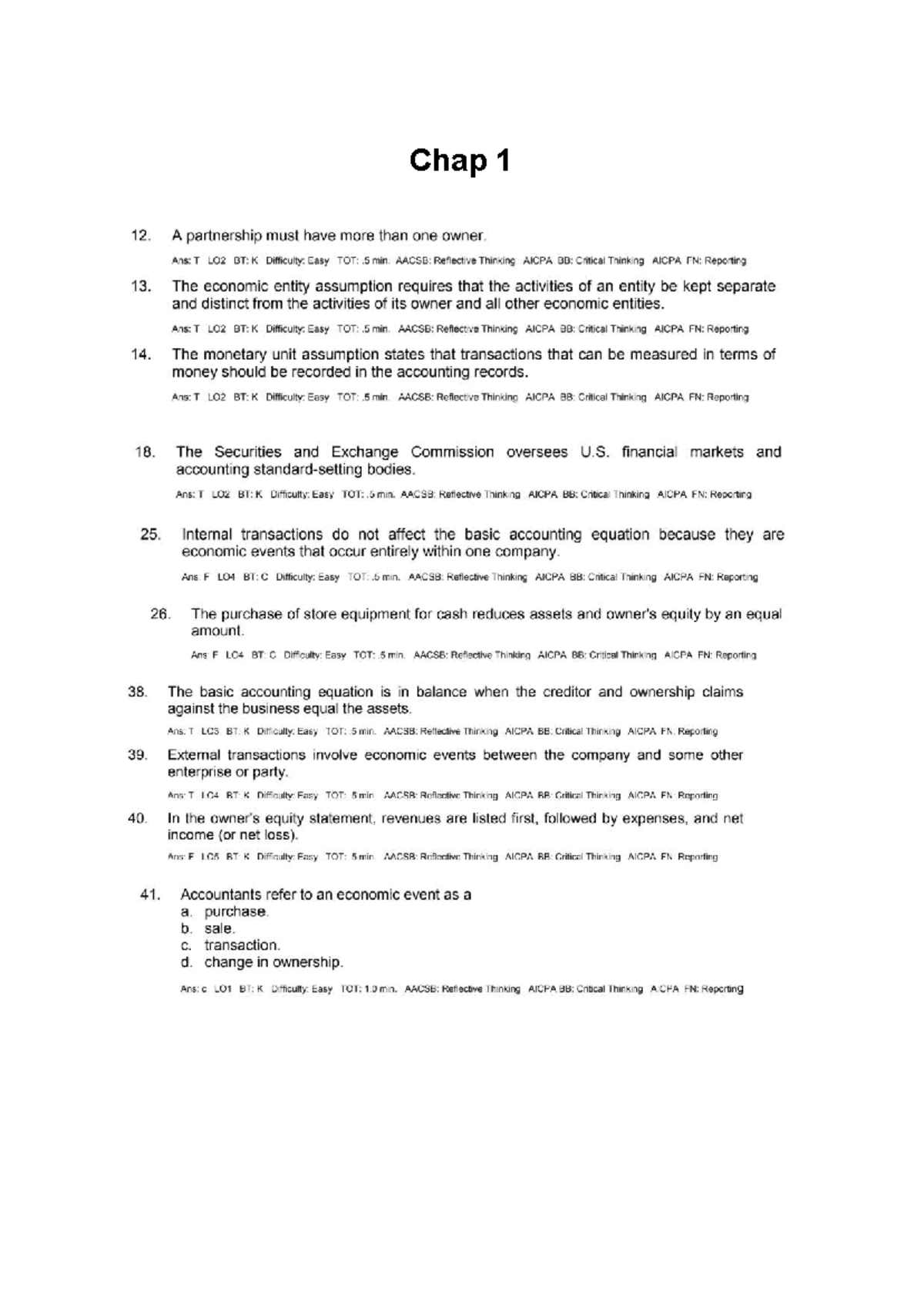 ACCT 101: Chapter 1 & 2 Study Guide on Accounting Principles and ...