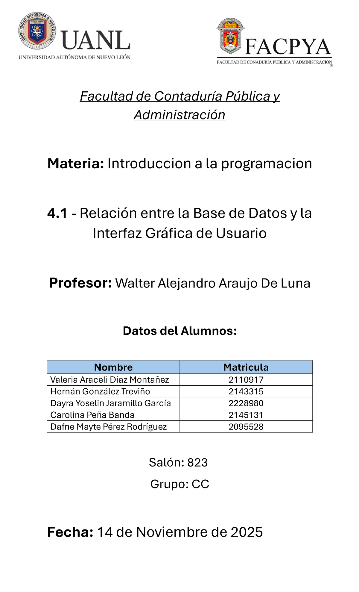 Evidencia 4.1: Relación entre Base de Datos y GUI en Python (CC) - Studocu