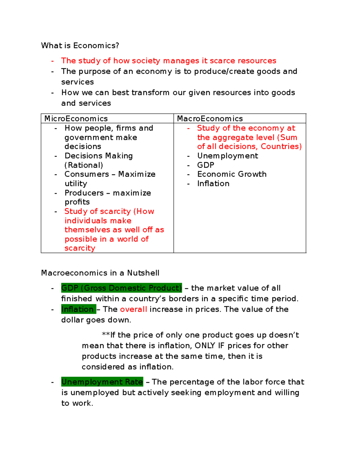 Economics Concepts Overview: Micro & Macro Insights (Course Code) - Studocu