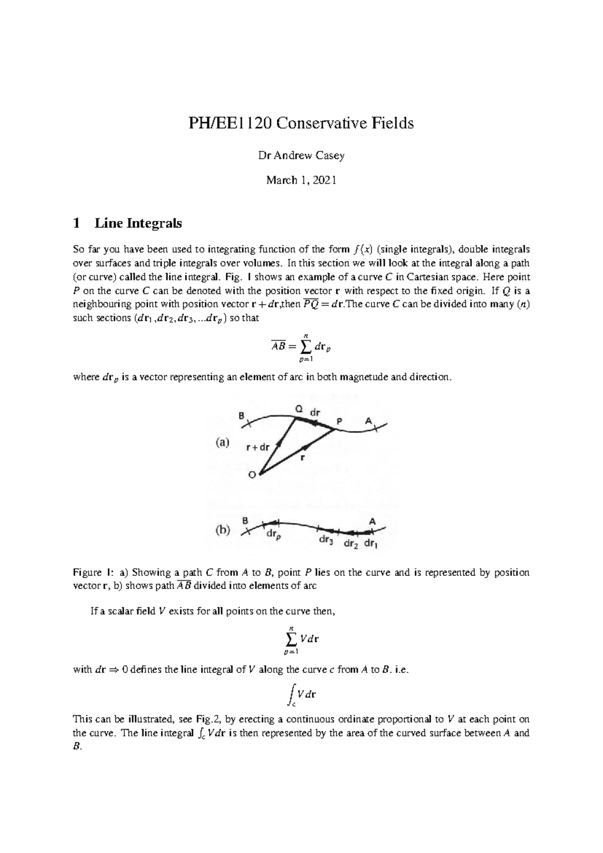 Vector Calculus (Continued) - Conservative Fields & Line Integrals ...