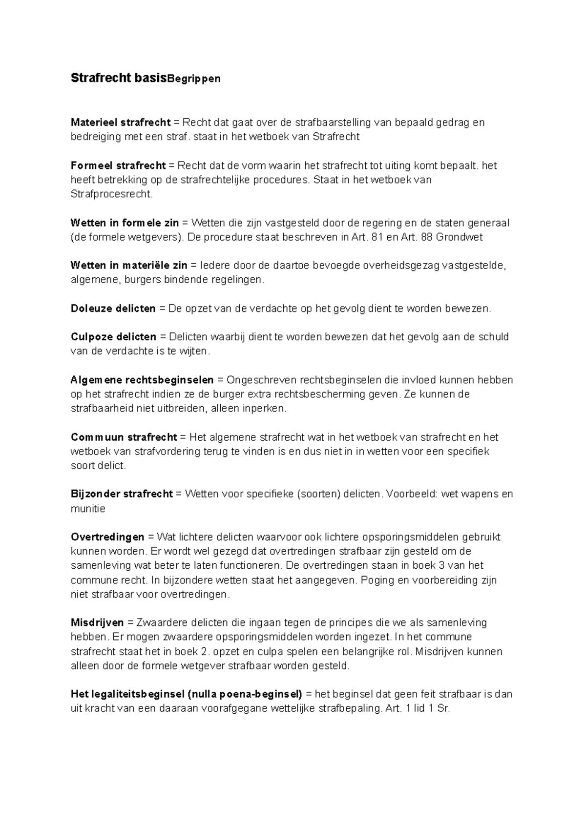 Strafrecht Basis: Belangrijke Begrippen en Principes (Strafrecht) -  Studeersnel