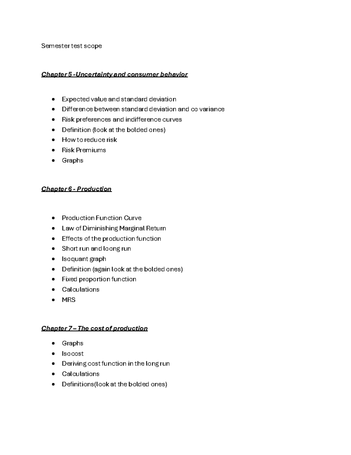 Economics Semester Test Scope - Semester test scope Chapter 5 ...