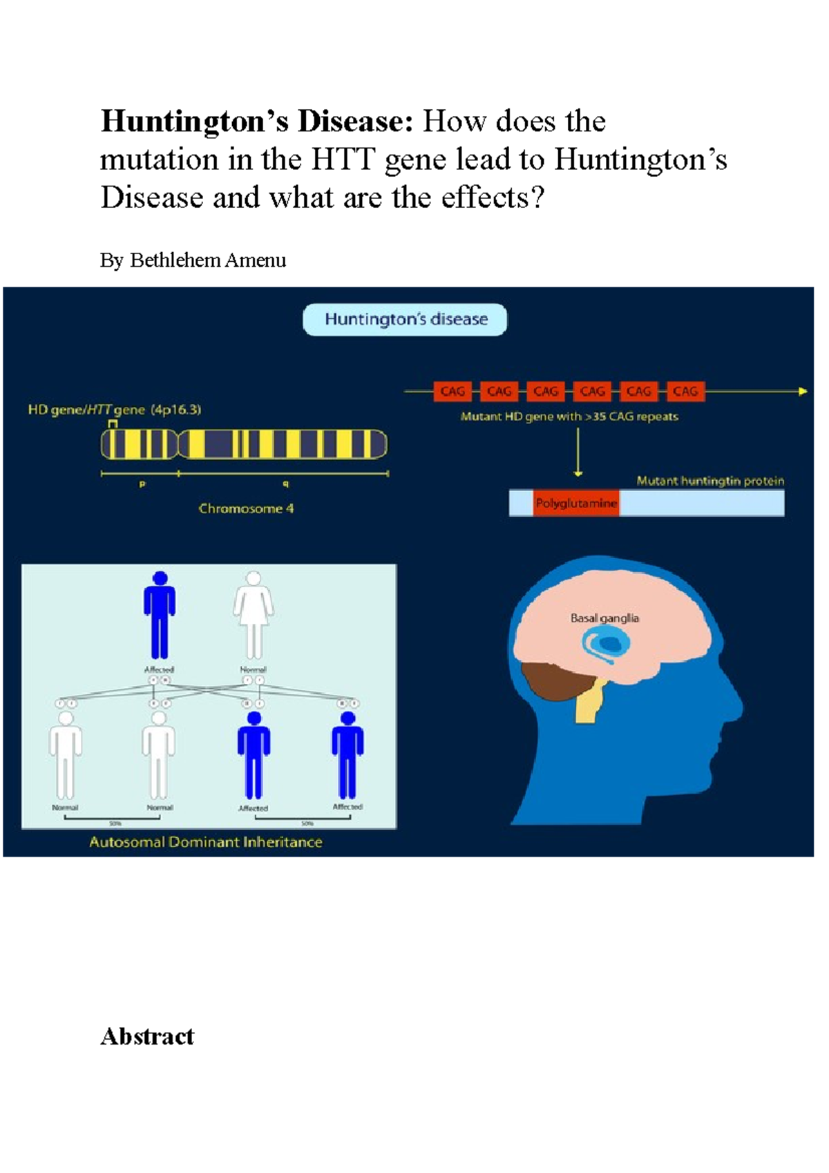 Huntington's Disease (HD): HTT Gene Mutation Effects Review 2 - Studeersnel