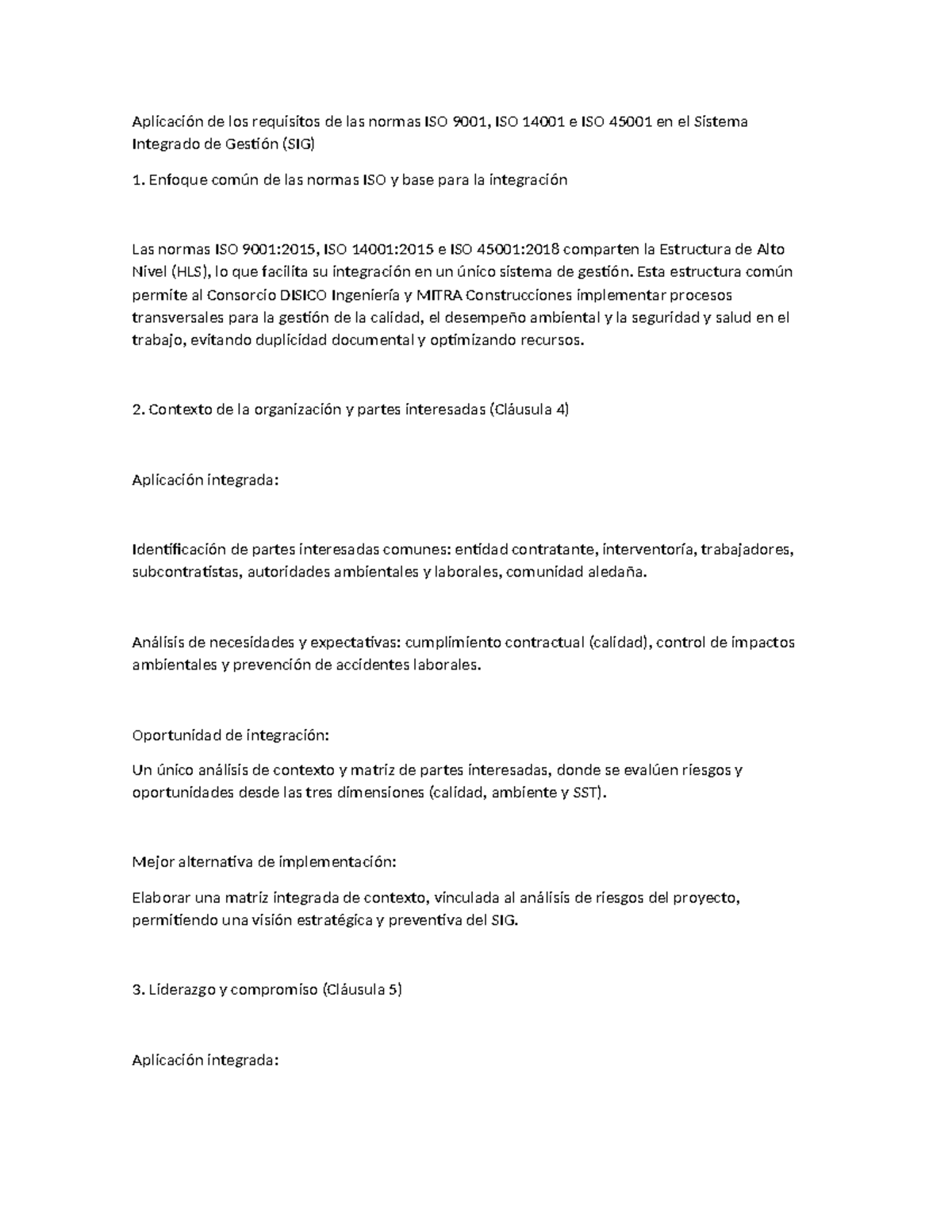 Integración de Normas ISO 9001, 14001 y 45001 en el SIG del Proyecto ...