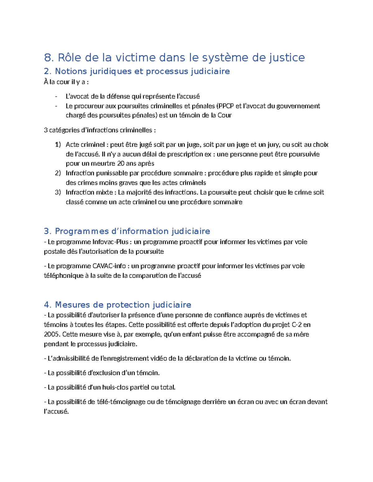 Notes de Victimologie - Cours 8: Rôle de la Victime dans le Système ...