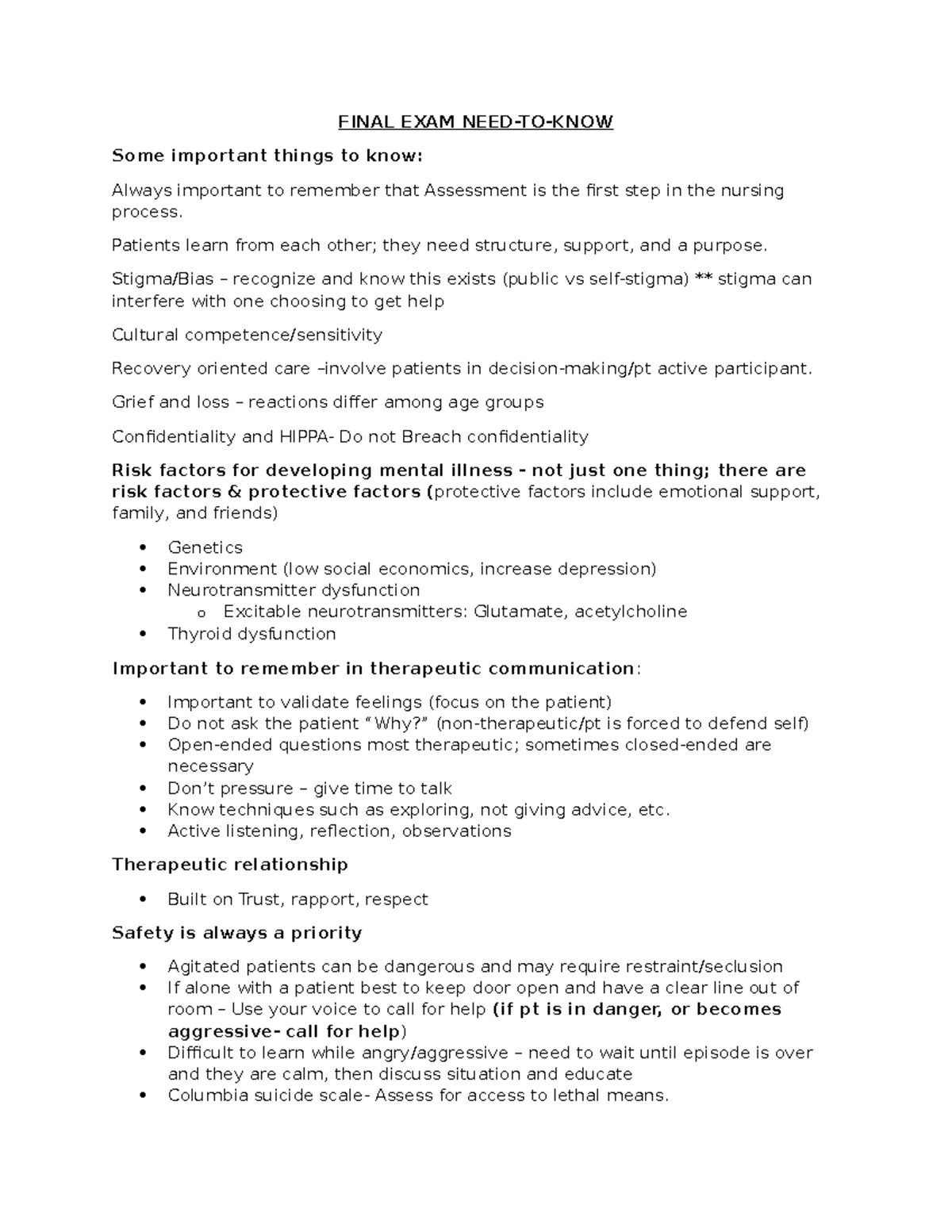 FINAL EXAM ESSENTIAL GUIDE FOR MENTAL HEALTH NURSING (NUR 101) - FINAL ...