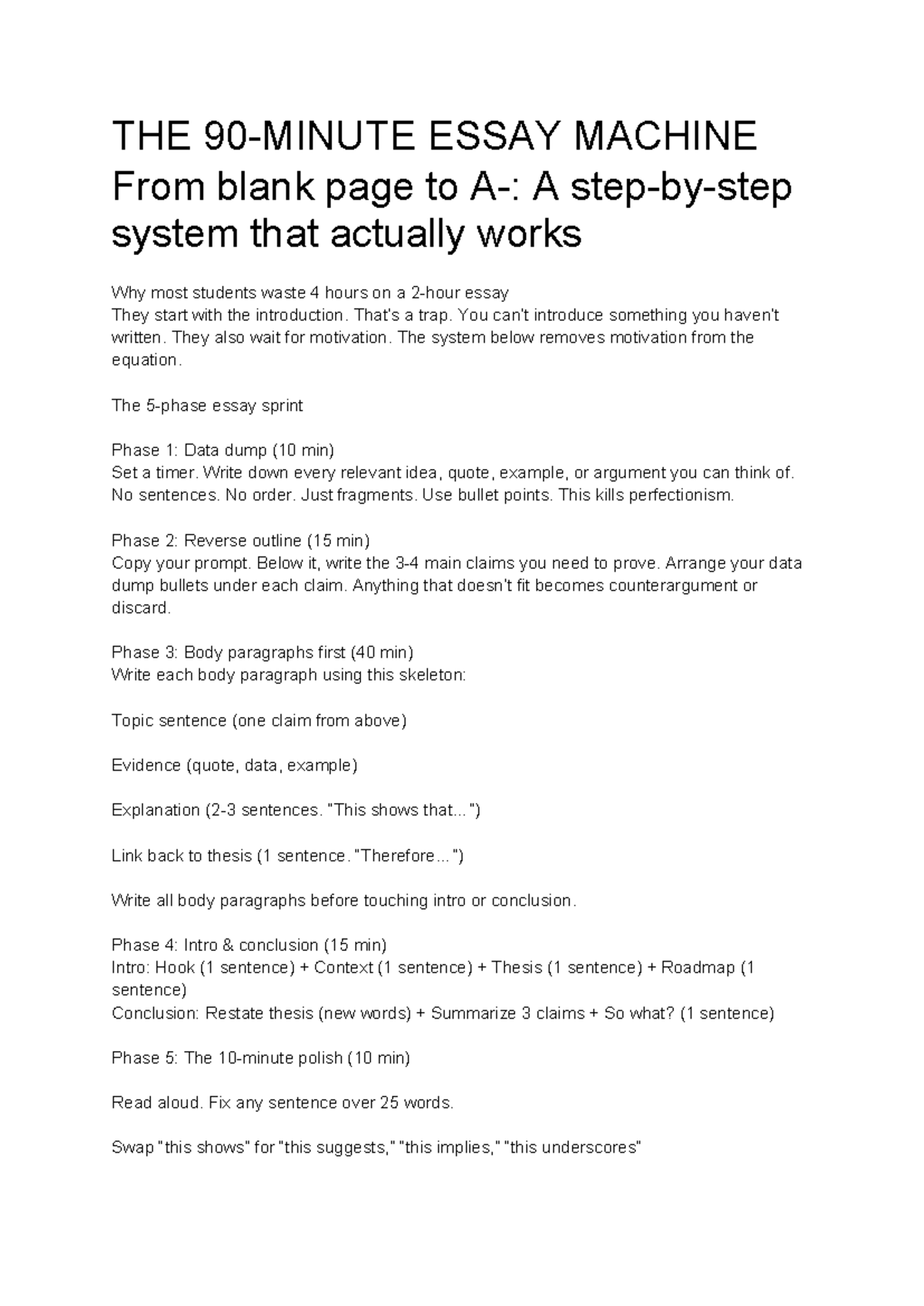 THE 90-Minute Essay Machine: A Step-by-Step Guide to Success - Studocu