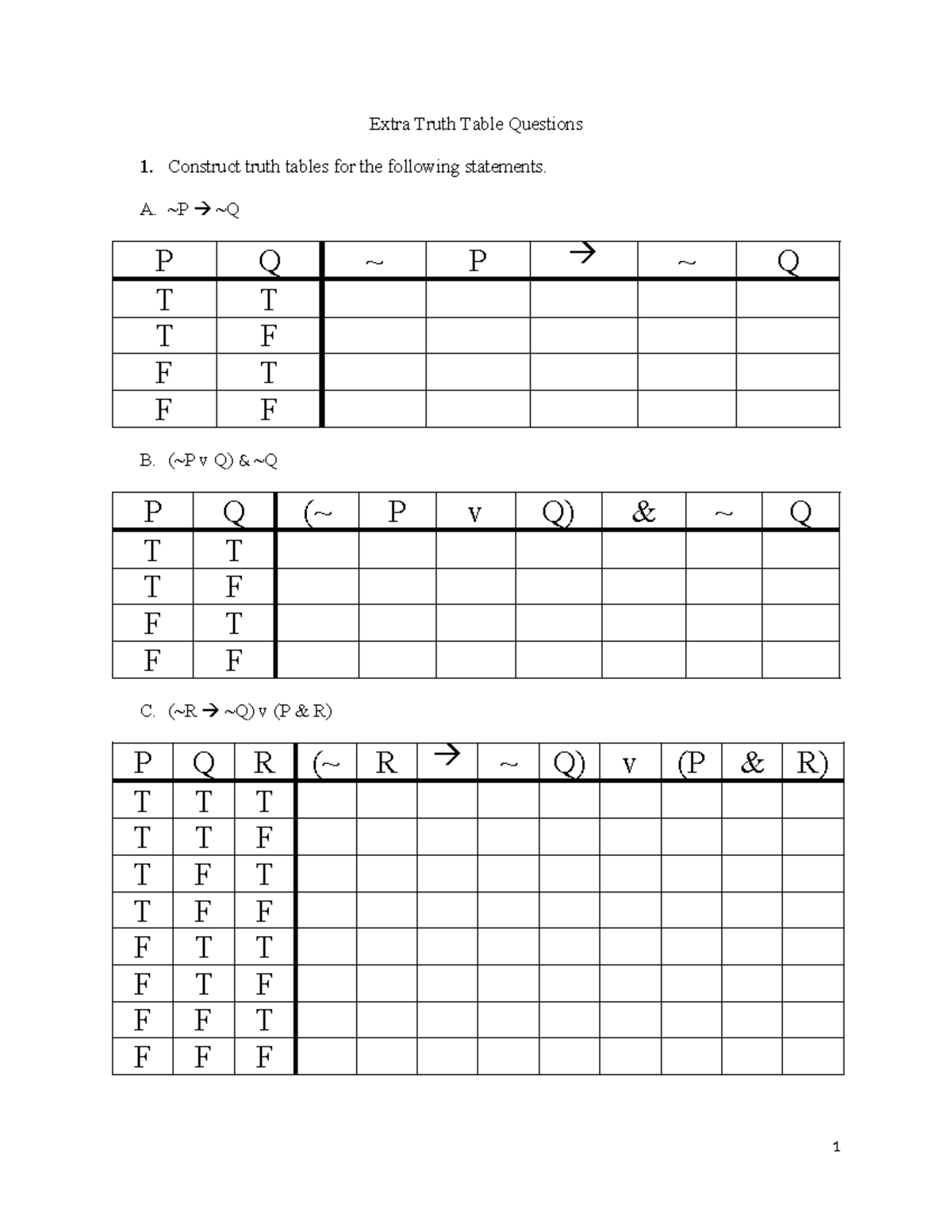 Extra Truth Table Questions for Logic Course (LGC 101) - Studocu