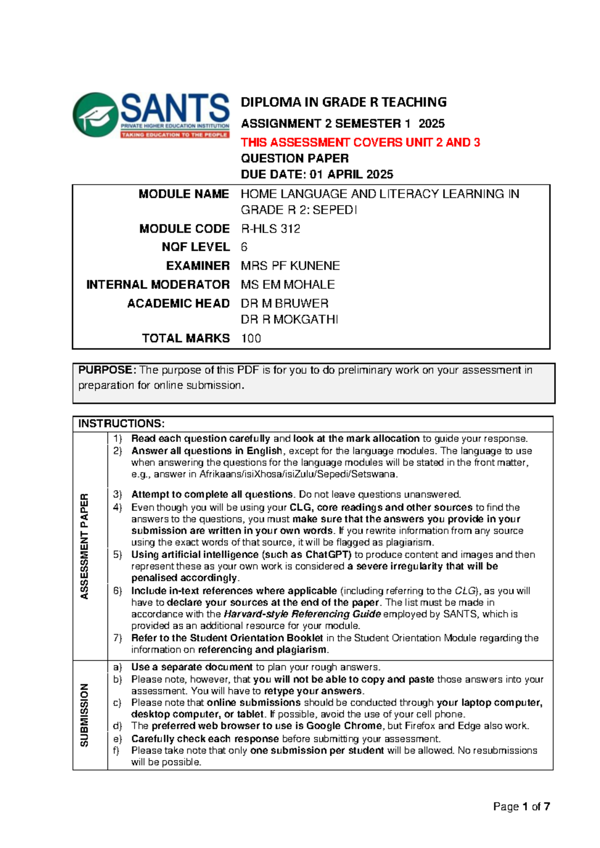 R-HLS312 Assignment 2: Home Language & Literacy in Grade R - Q&A Guide ...