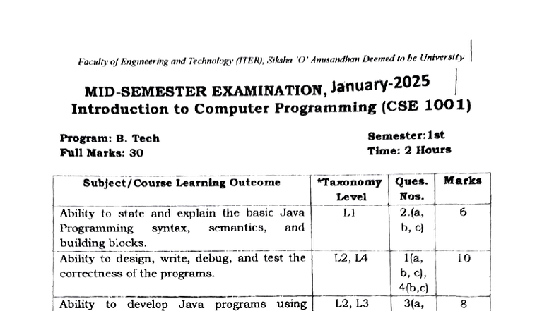 ICR 1001 - Mid-Sem Exam 2025: Introduction to Computer Programming ...
