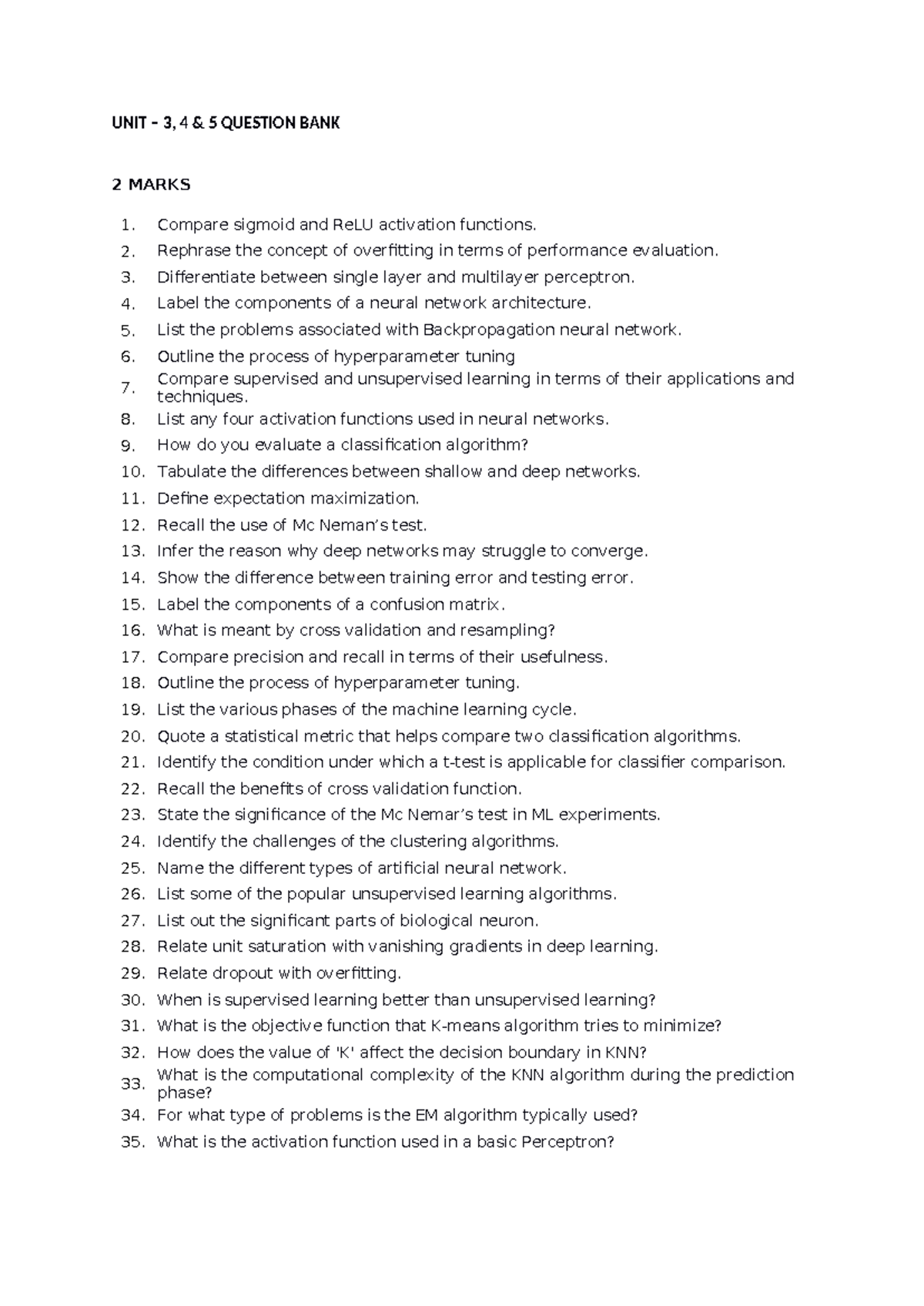 ML QB - Unit 3, 4, 5 Question Bank on Neural Networks and Learning ...