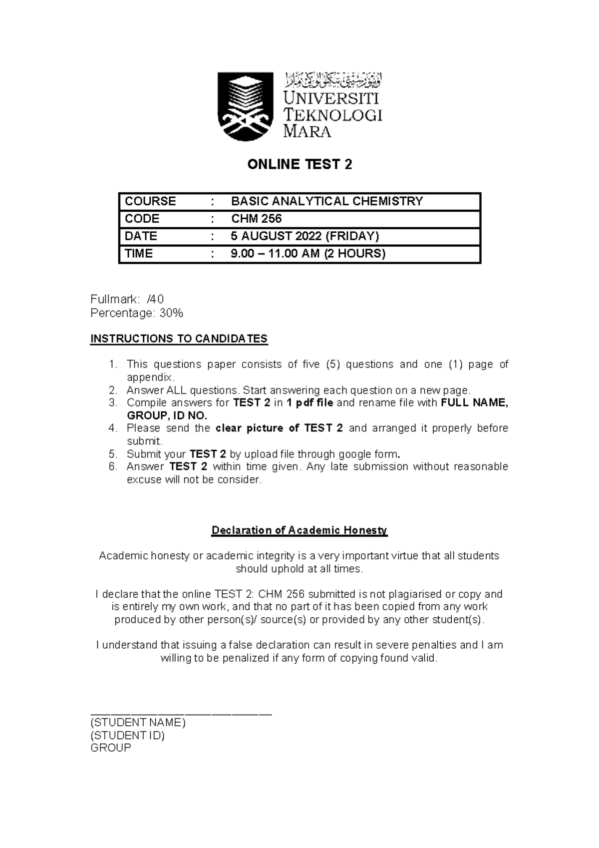 test 2 chm256 analytical chemistry - CONFIDENTIAL AS/JAN2023/CHM ...