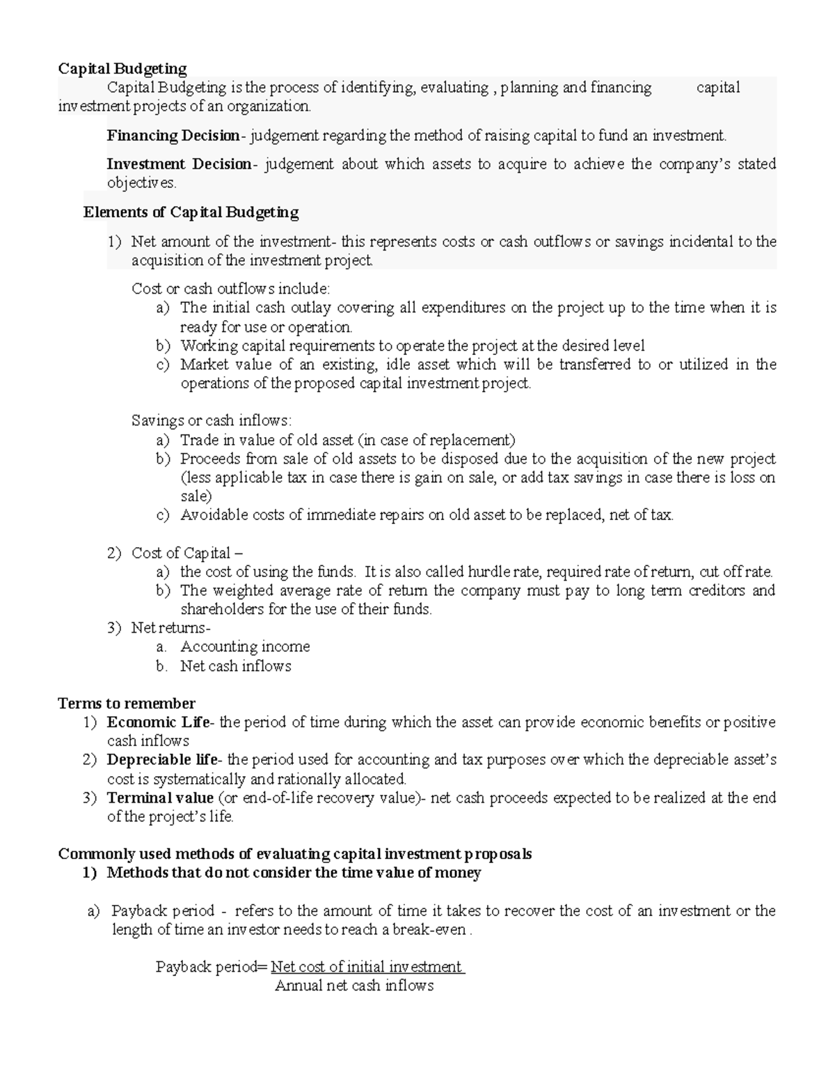 Capital Budgeting: Key Concepts and Evaluation Methods - Studocu