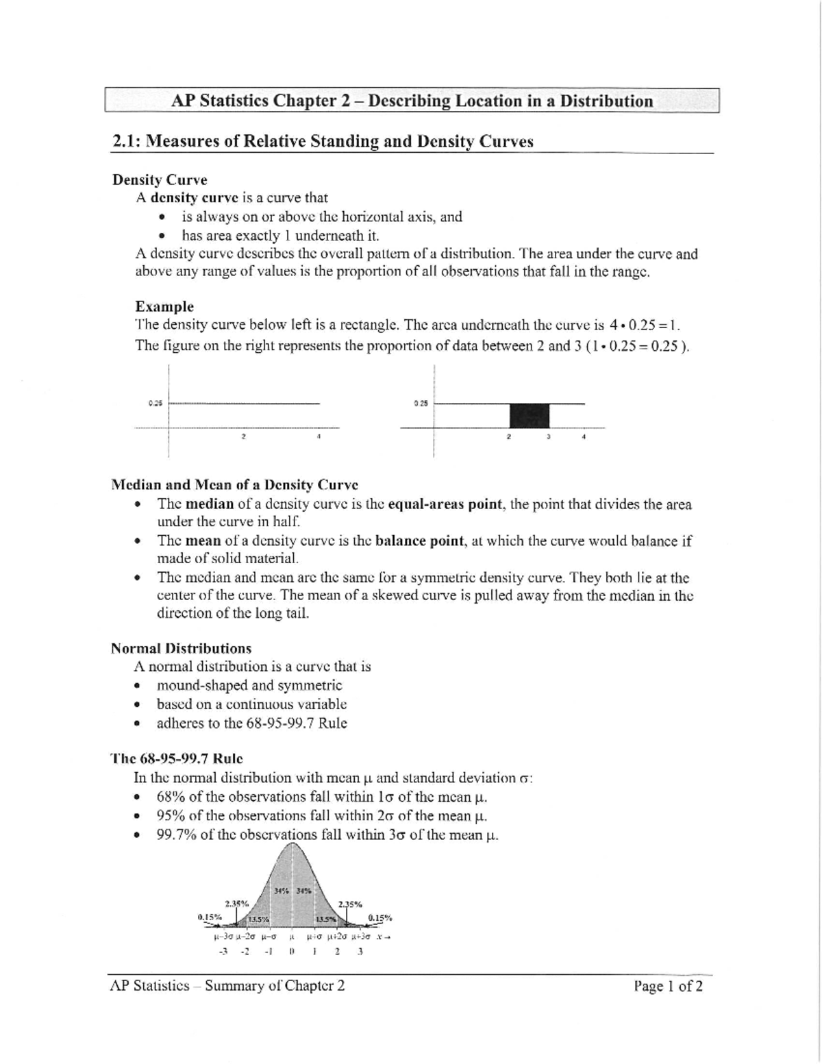 AP Statistics Chapter 2.1: Density Curves & Normal Distributions - Studocu