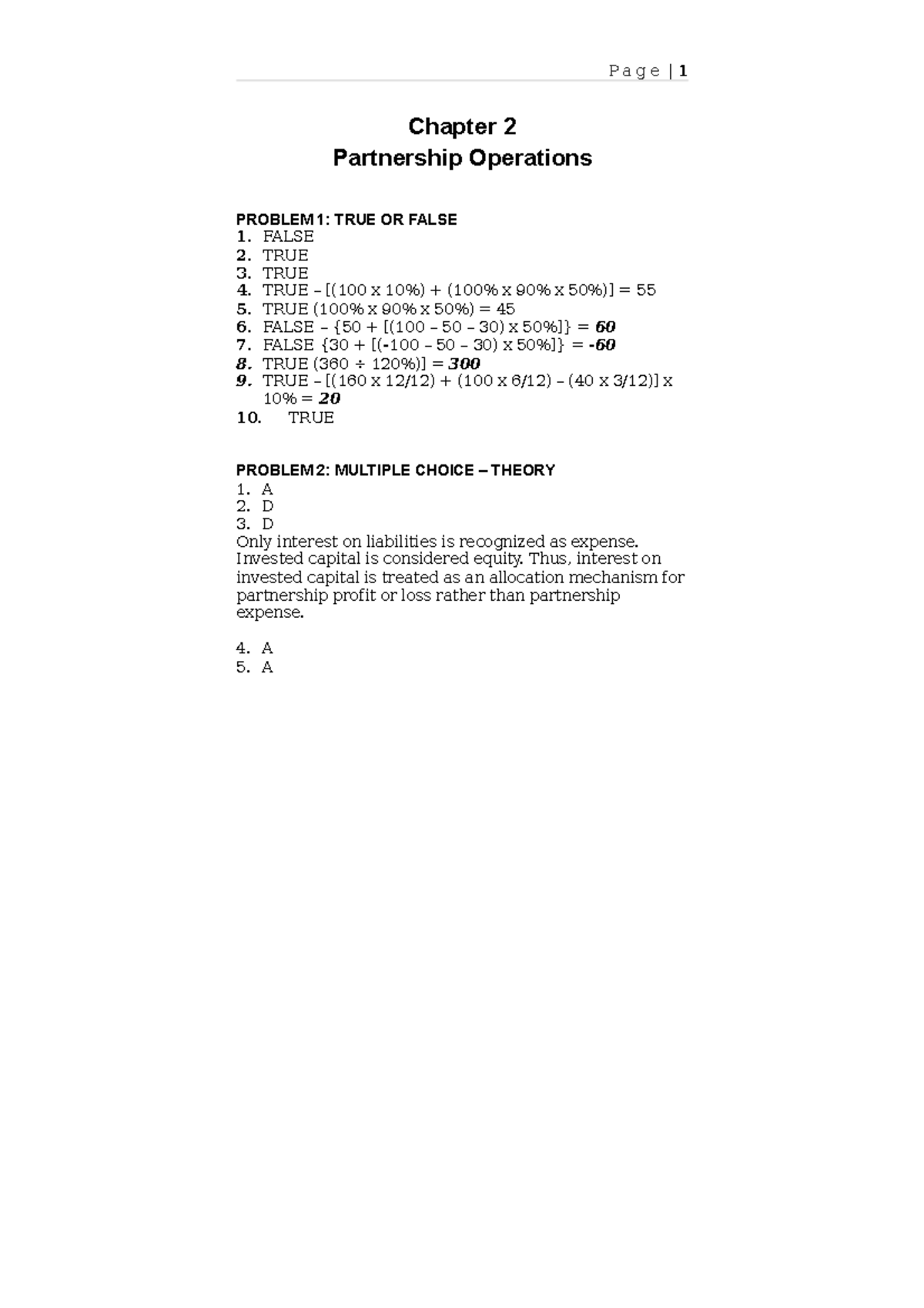 Chapter 2 Solutions for Partnership Operations (Course Code: 2021 ...