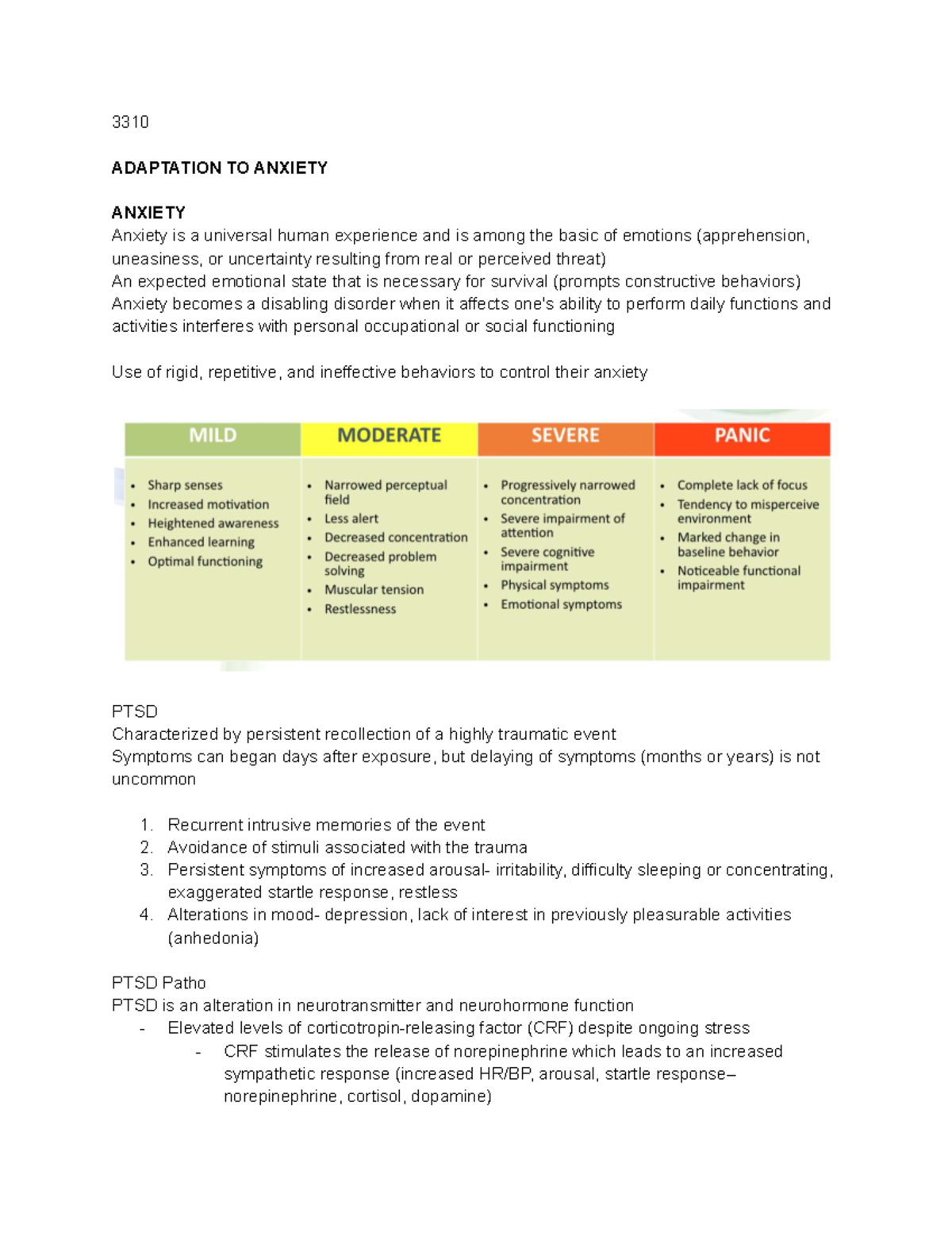 3310 notes - Study guide on anxiety, PTSD, and cognitive disorders ...