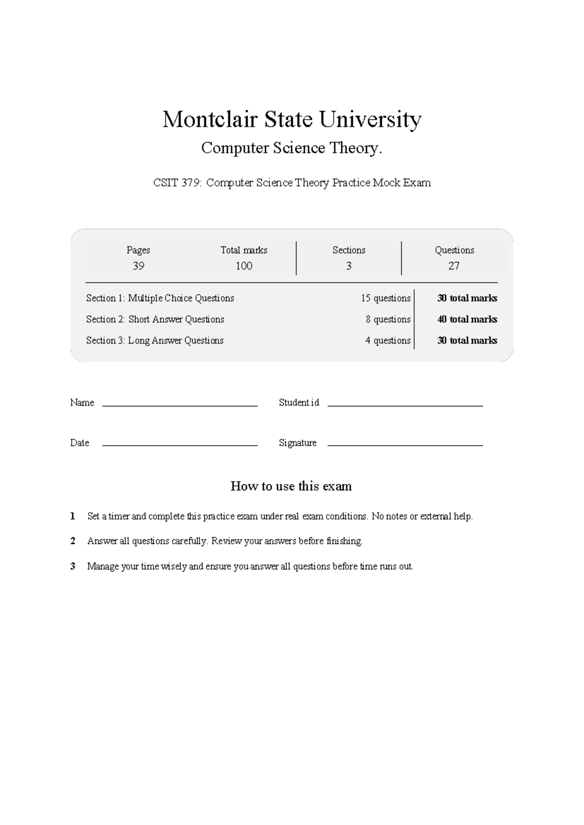 CSIT 379: MSU Computer Science Theory Practice Mock Exam 2026 - Studocu