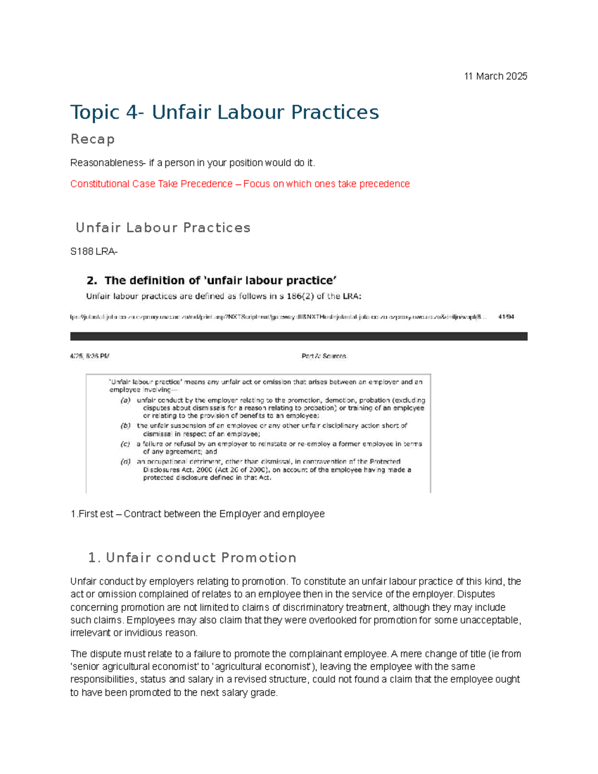 11 March 2025 - Unfair Labour Practices Recap & Precedence Notes - Studocu