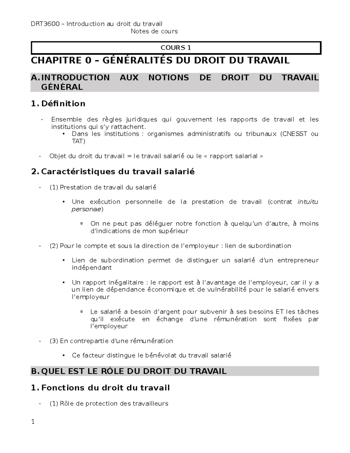 DRT3600 Notes de cours sur le droit du travail - Généralités et ...