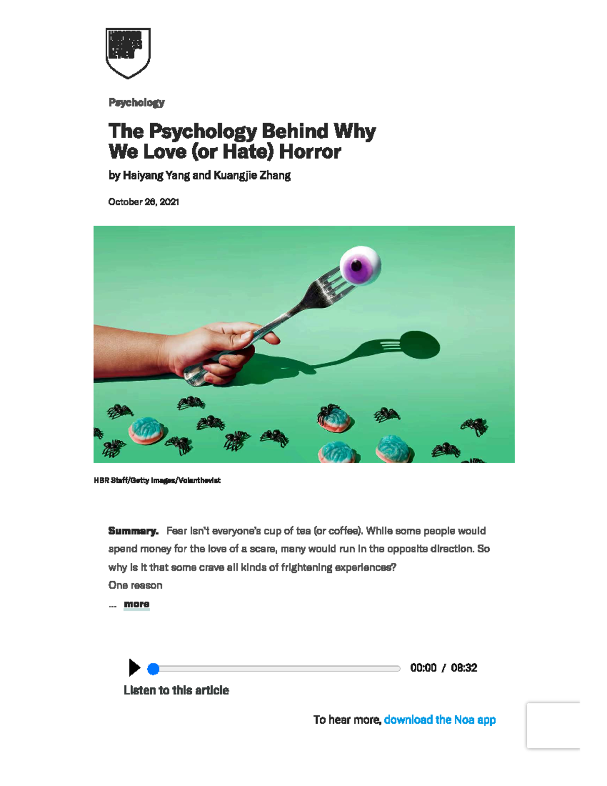 HARVARD BUSINESS REVIEW: The Psychology of Horror Consumption - Studocu