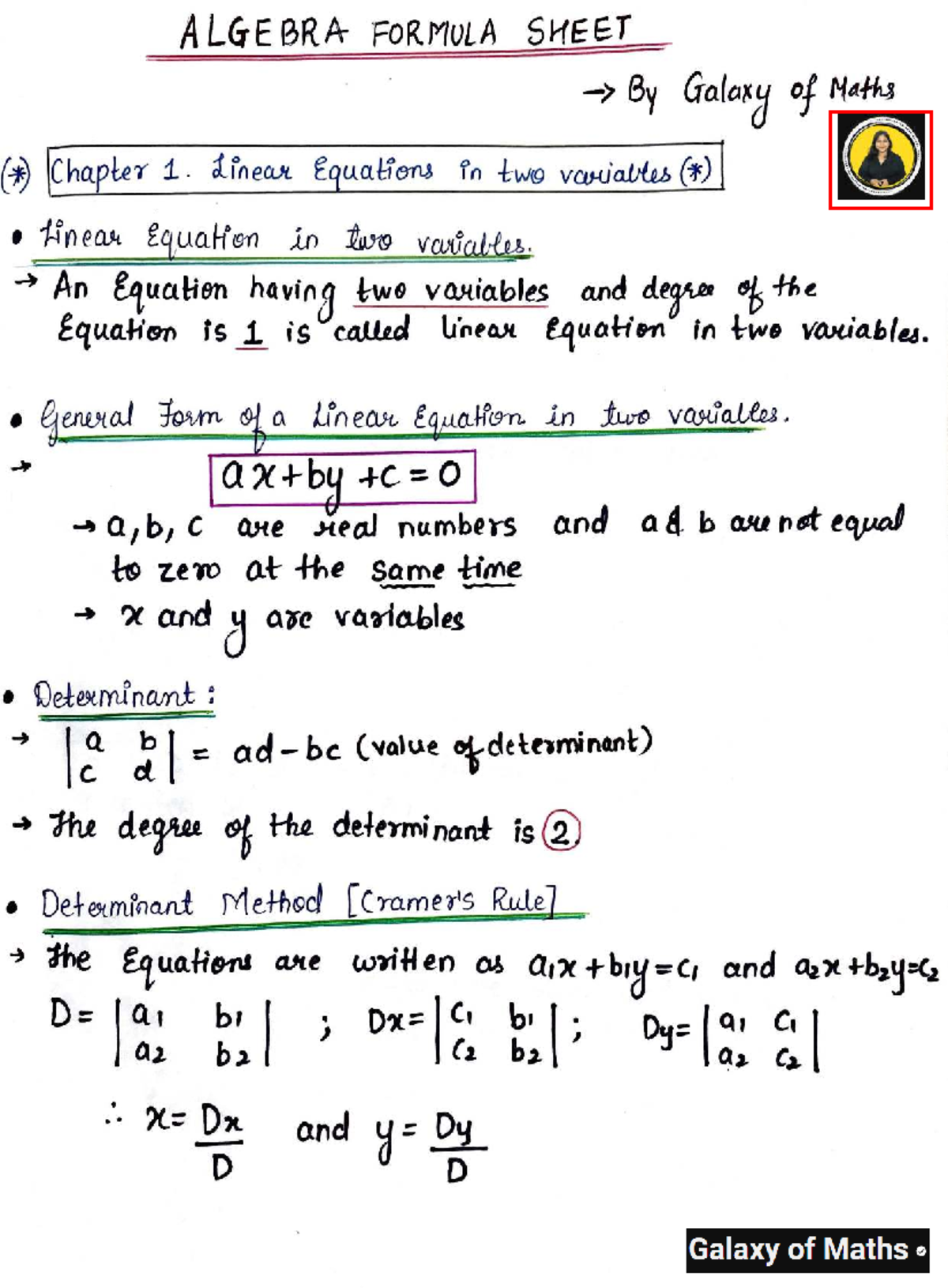 Algebra Formulae Sheet for Course C7CE6BD6 - Chapter 1 Notes - Studocu