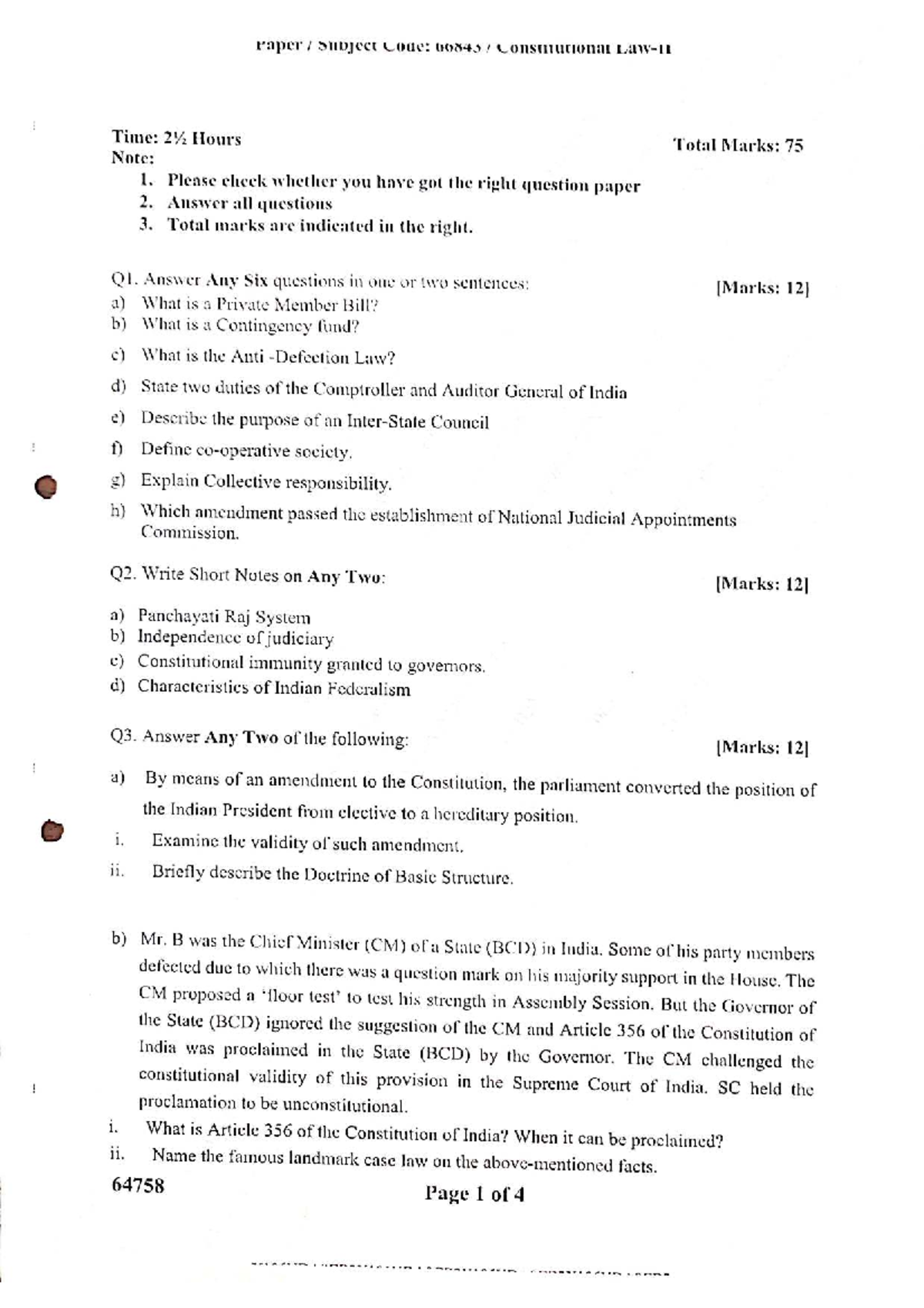 Constitutional Law II (2024 Oct) - Final Exam Questions & Answers - Studocu