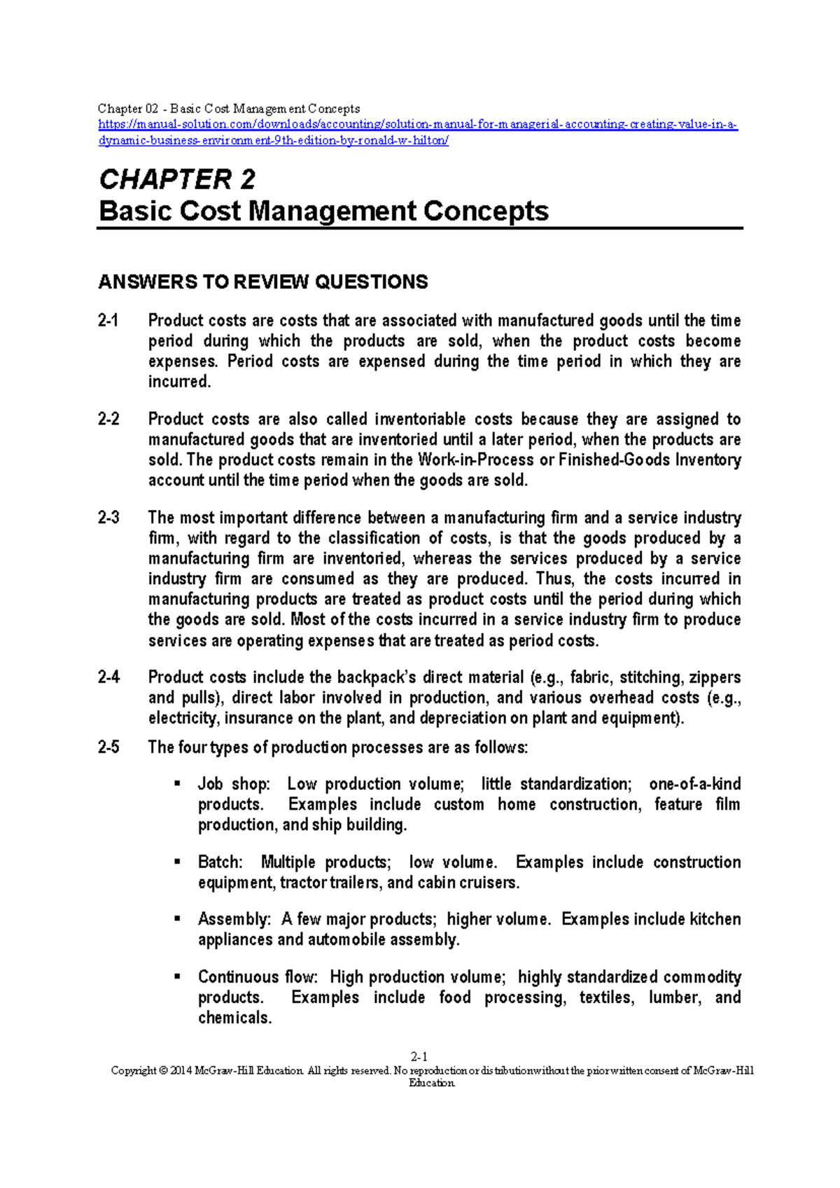 Chapter 2 Solutions for Managerial Accounting (Course Code: ACC 101 ...