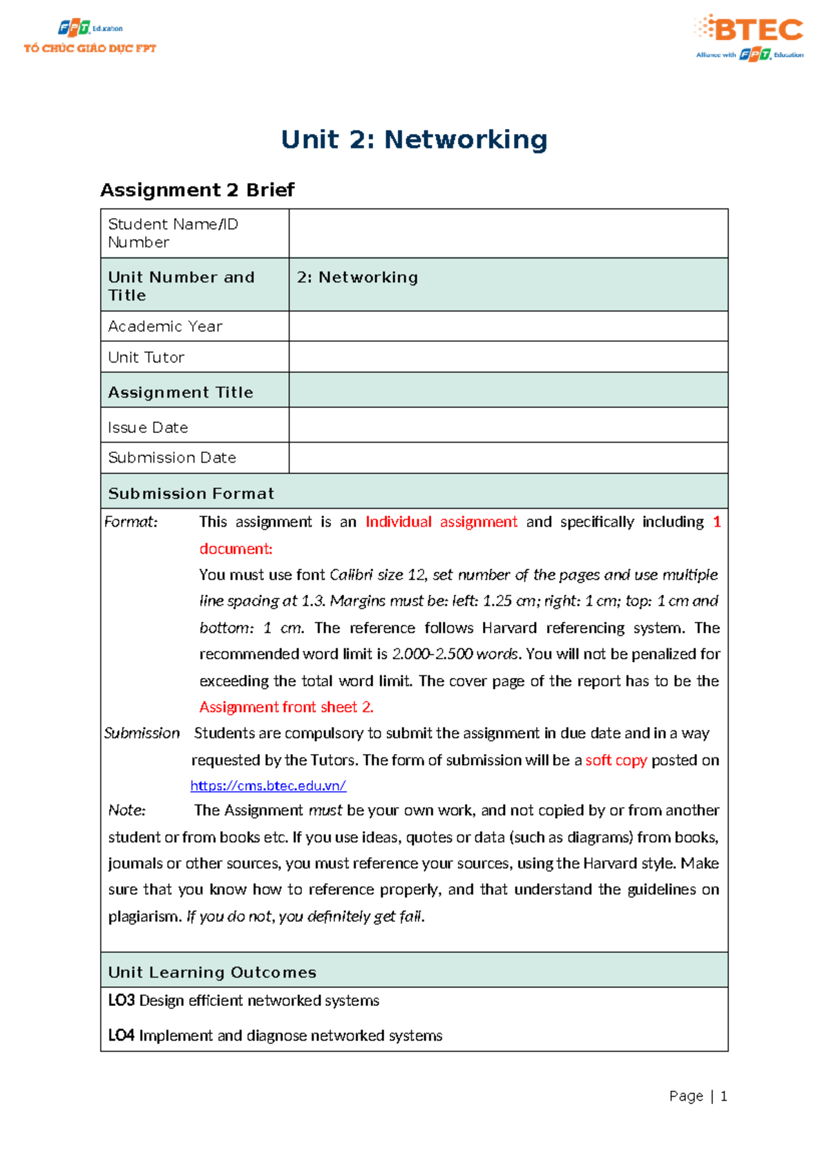 02 Networking Assignment 2 Brief - Unit 2: Networking Assignment 2 ...