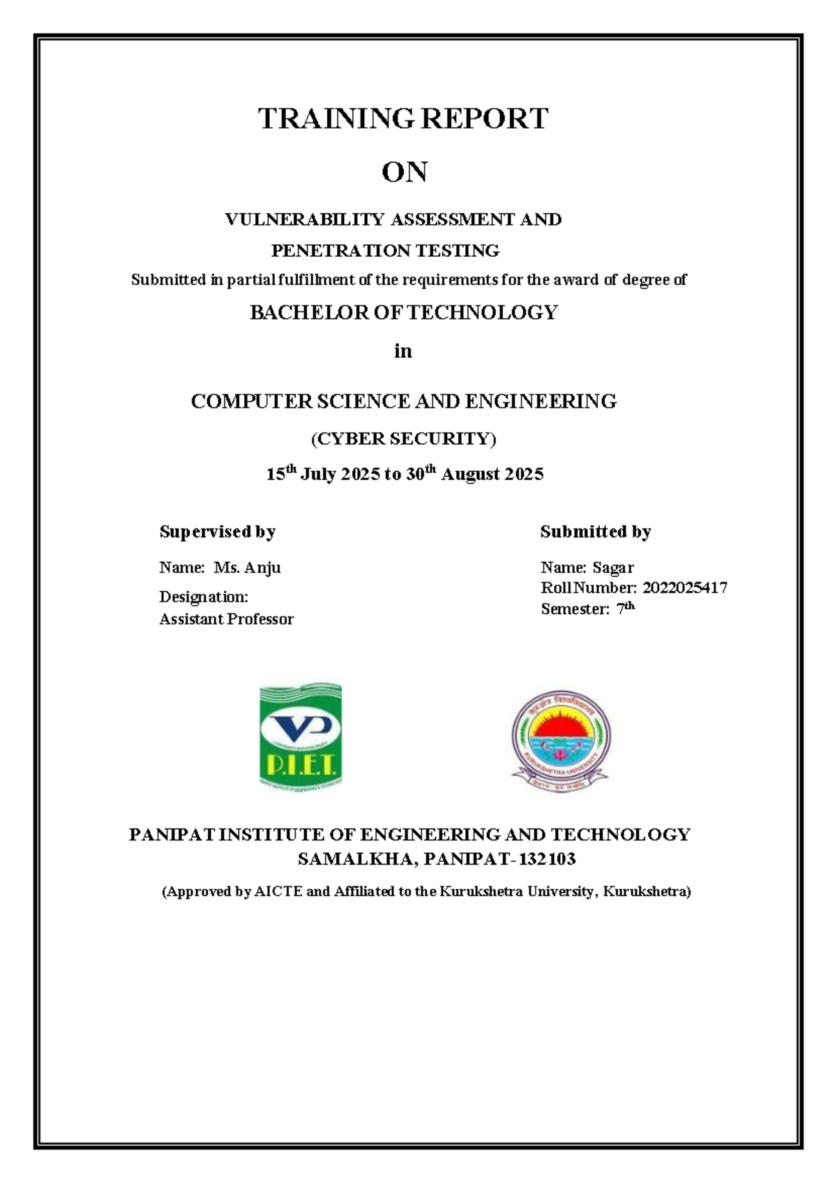 VAPT Training Report: Vulnerability Assessment & Penetration Testing (B ...