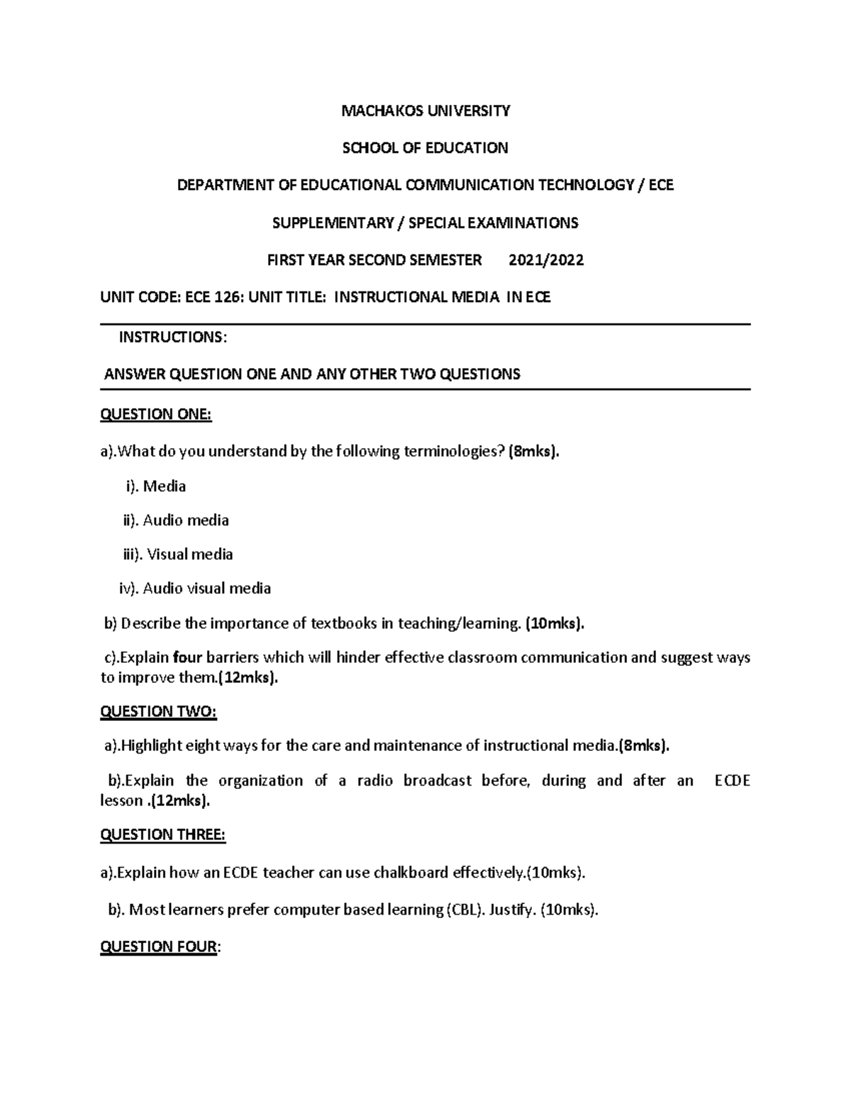 ECE 126: Instructional Media in ECE Supplementary Exam Guide - Studocu