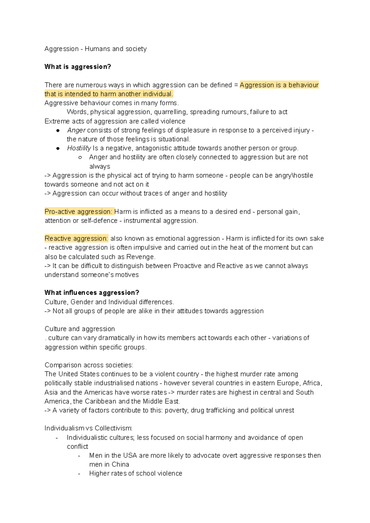 Aggression in Humans and Society: Definitions and Influences - Studeersnel