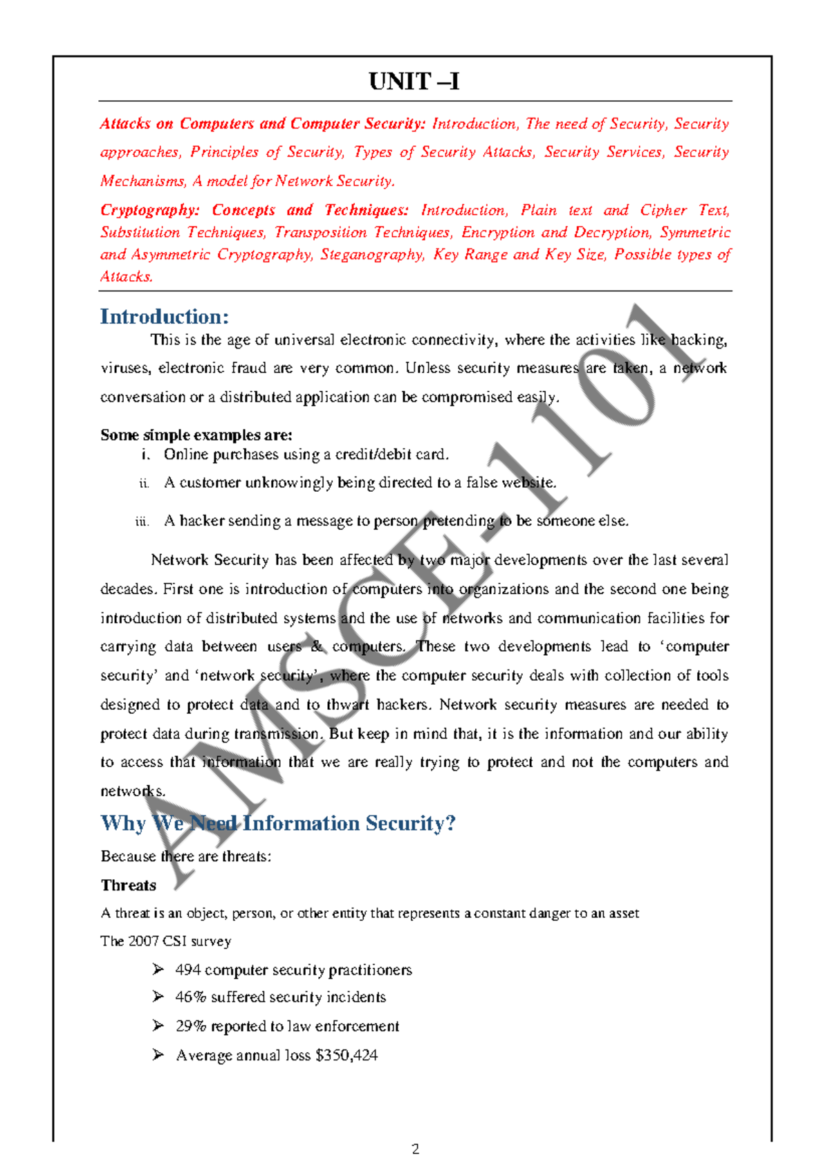 CB3491 - Cryptography and Cyber Security - UNIT – I Attacks on ...