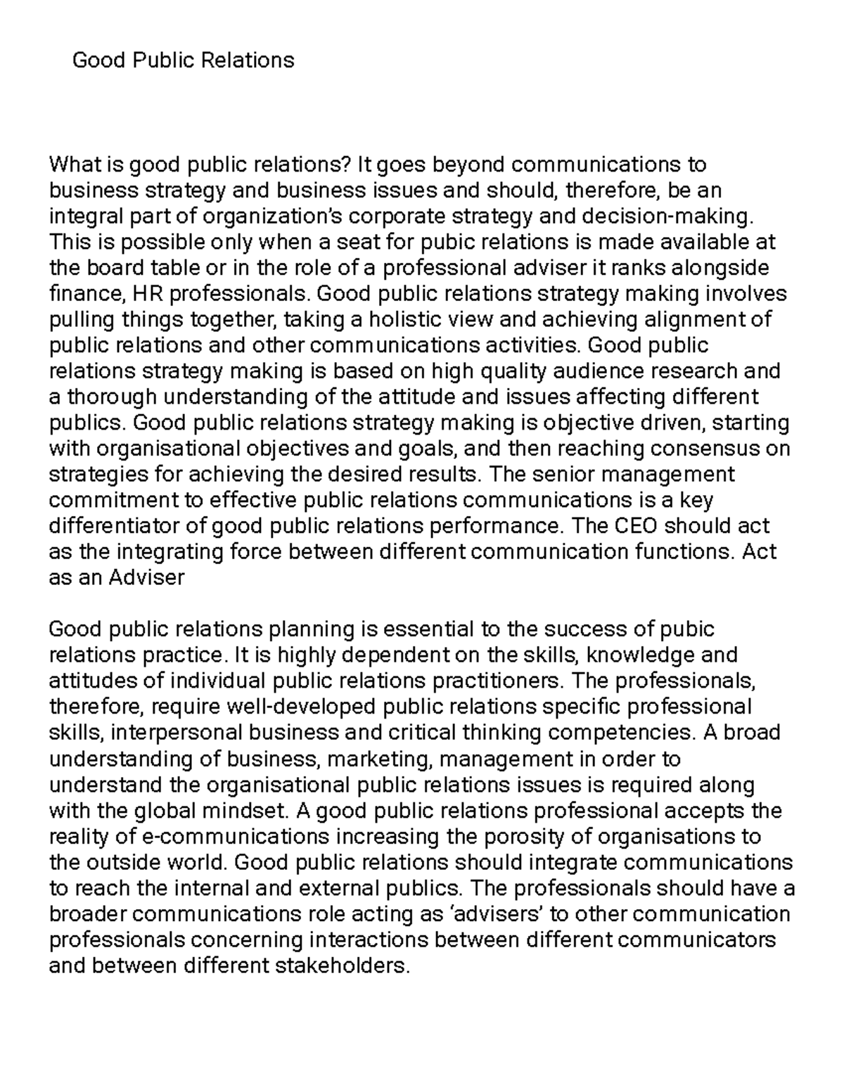 Good public relations - Lecture notes 5th semester - Public relations ...