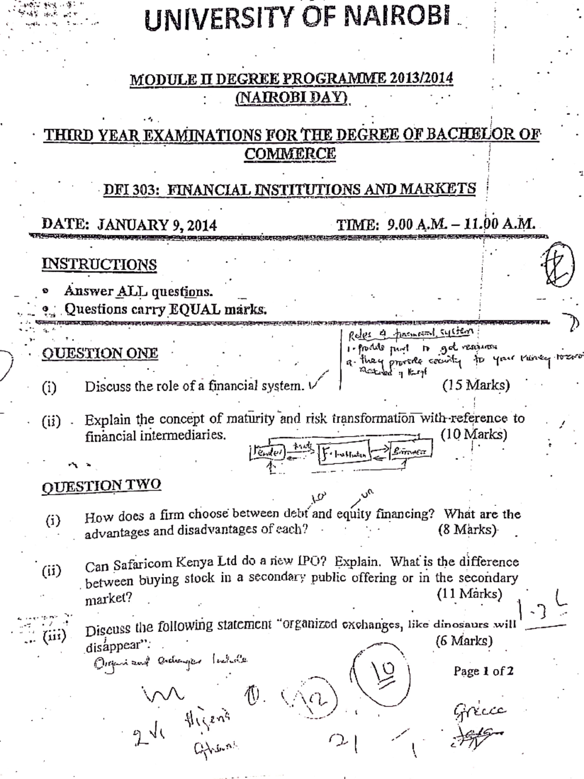 DFI 224: Revision Notes for Financial Institutions and Markets - Studocu