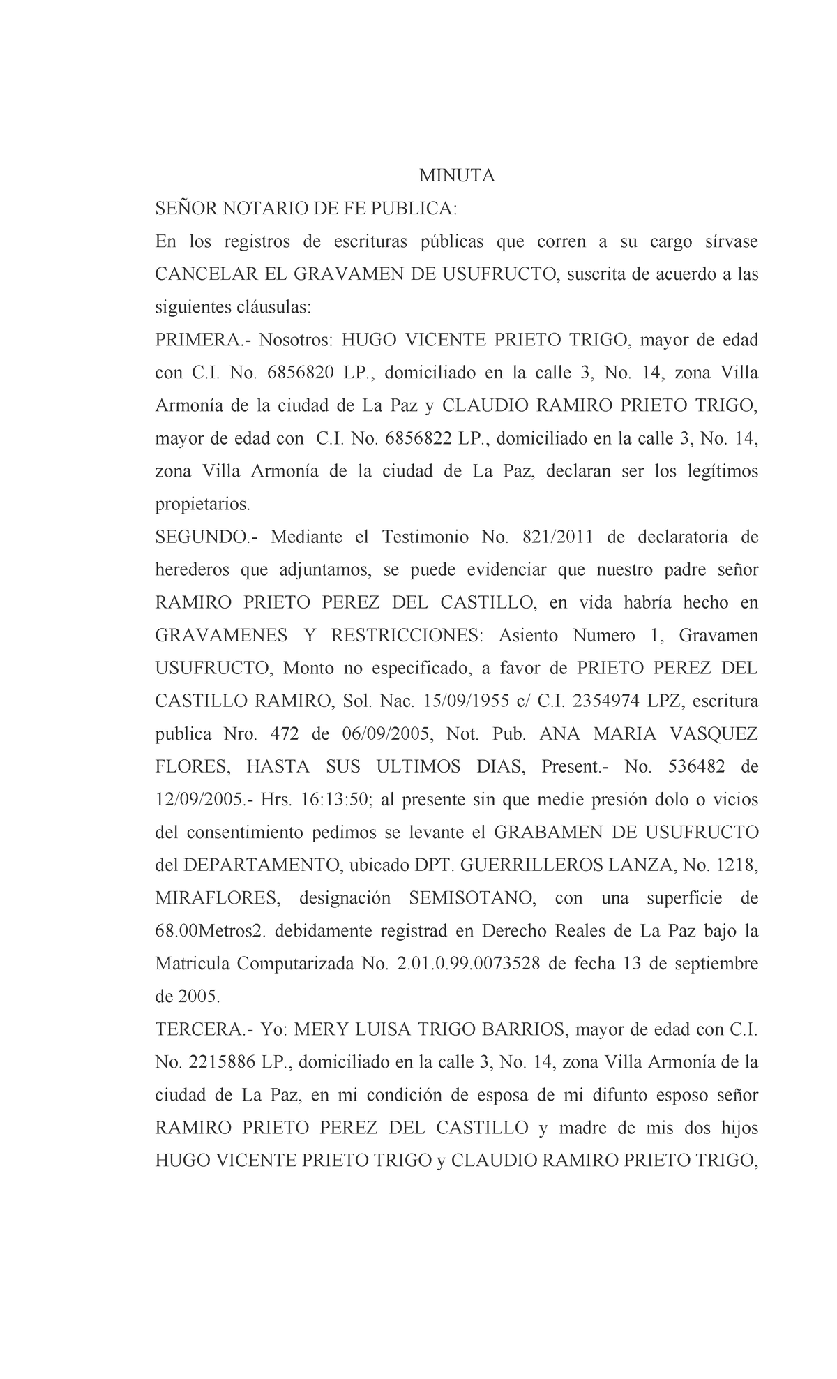 Minuta de Cancelación de Usufructo - Caso Ramiro Prieto - Document Preview